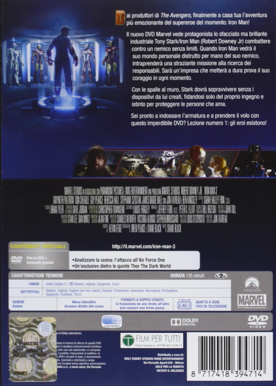 Iron Man 3 Blu-ray DVD - Region 2 - English Subtitles - Action Superhero Movie - Perfect for Marvel Fans & Home Theater Entertainment