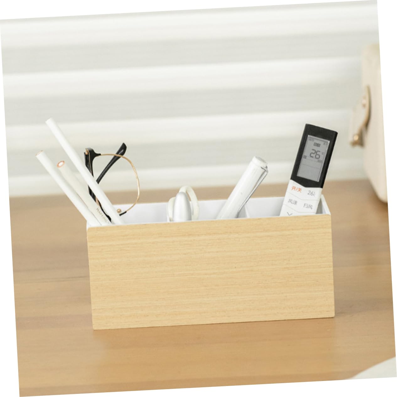 DOITOOL Wooden Desktop Organizer with Storage Box - Bathroom Brush Holder, Office Tray & Makeup Organizer for Vanity, Pet Grooming Supplies - Perfect for Home, Office & Salon Organization