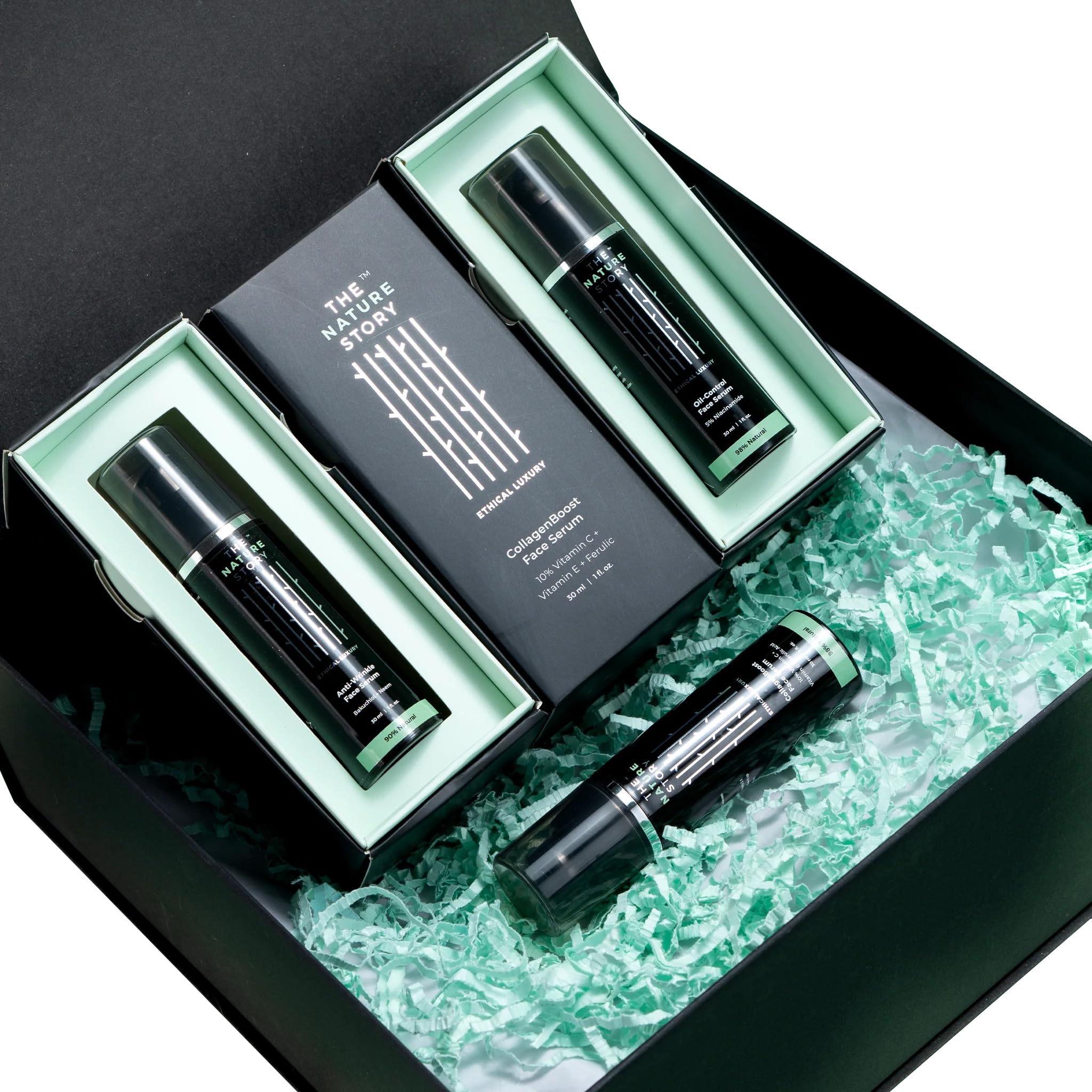Nature's Story Ethical Luxury Serum Trio Bundle (90ml) – Anti-Wrinkle, Collagen Boost & Oil Control Face Serums | Natural Skincare Set for Youthful Glow | Perfect for Daily Routine, Night Care & Travel