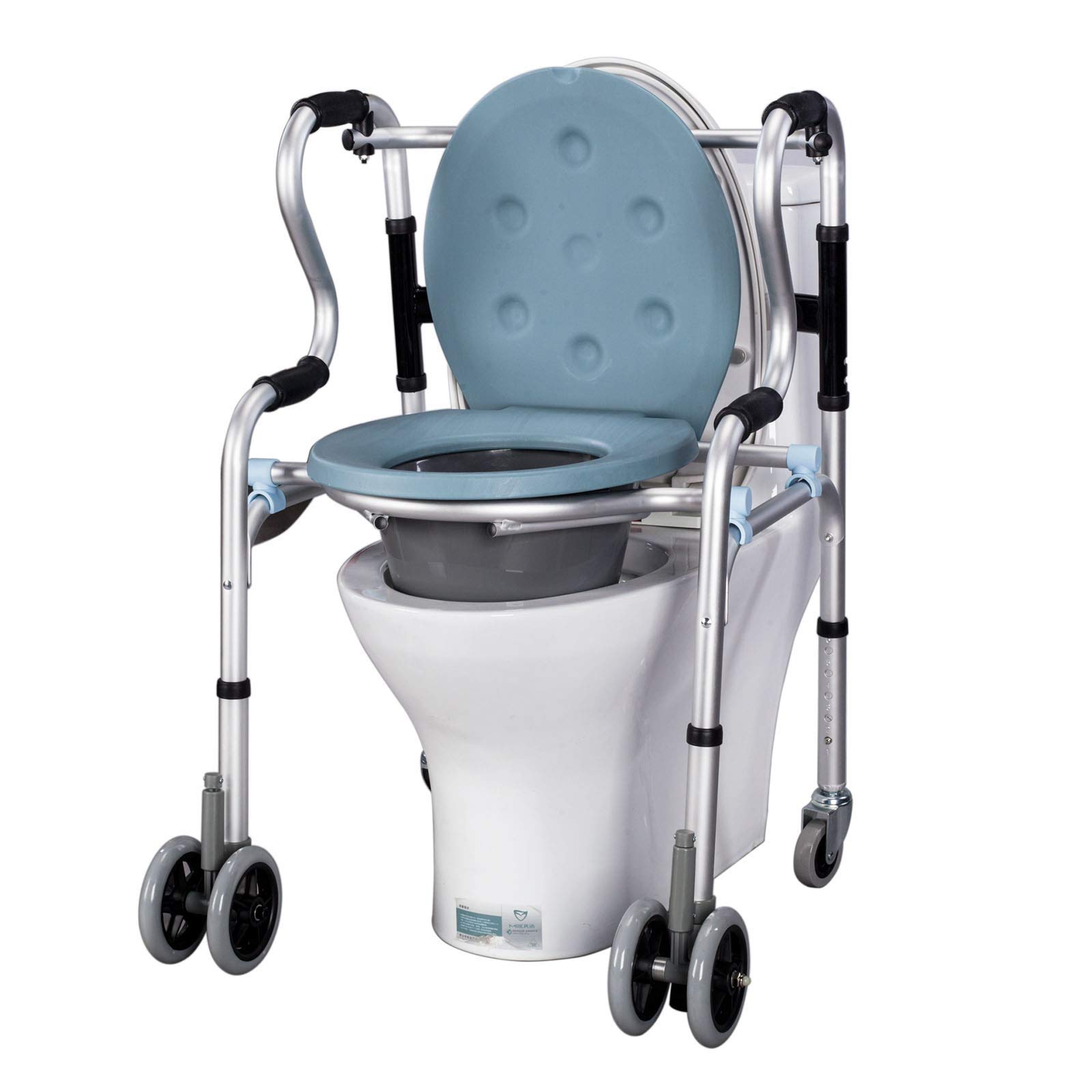 **Adjustable Height Commode Chair with Wheels - Multifunctional Mobile Toilet & Shower Chair for Elderly & Handicap Adults (Includes Seat Plate) - Ideal for Home Care, Bathroom Safety & Mobility Assistance**