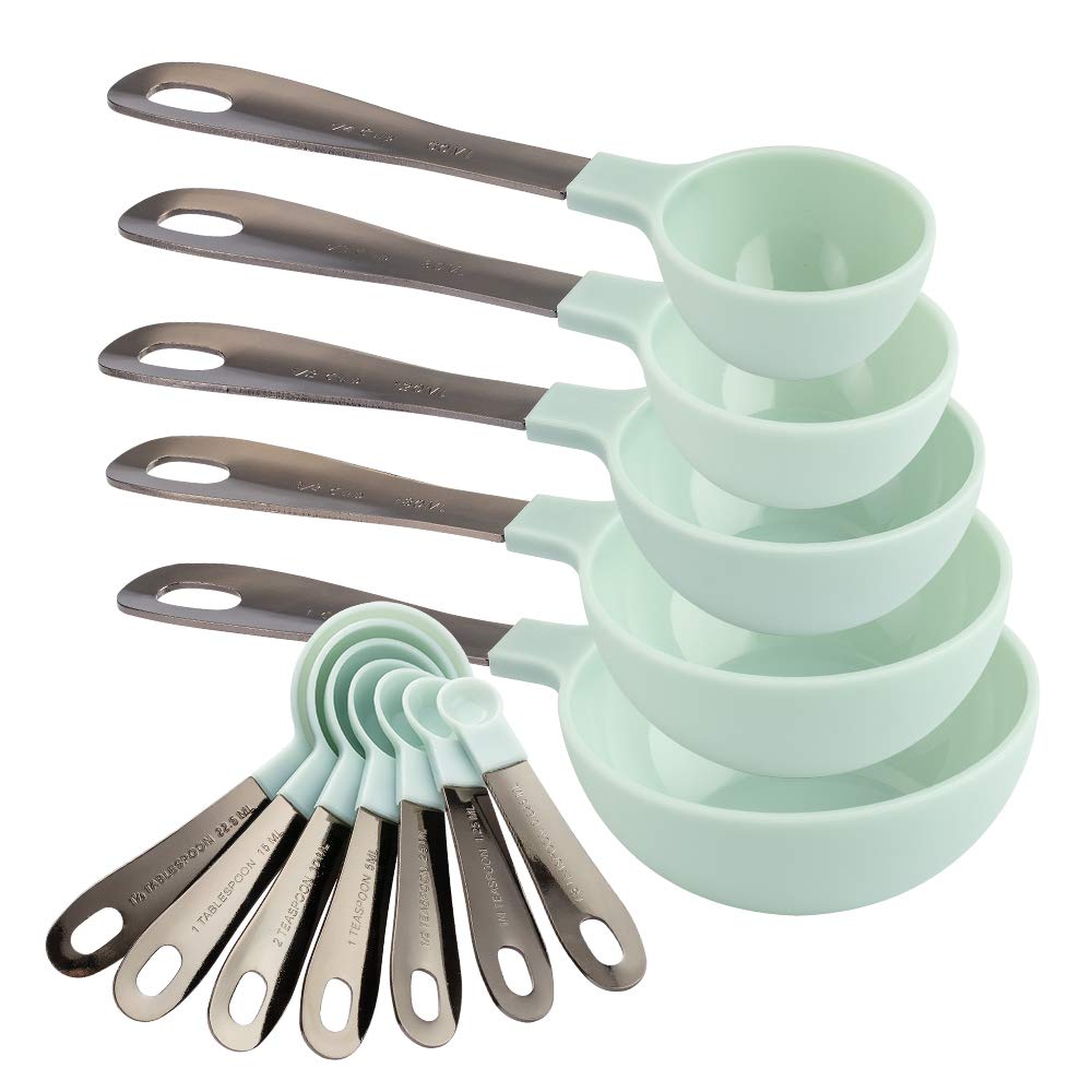 Stainless Steel Measuring Cups & Spoons Set - 12PC Nesting for Baking & Cooking (Mint Green)