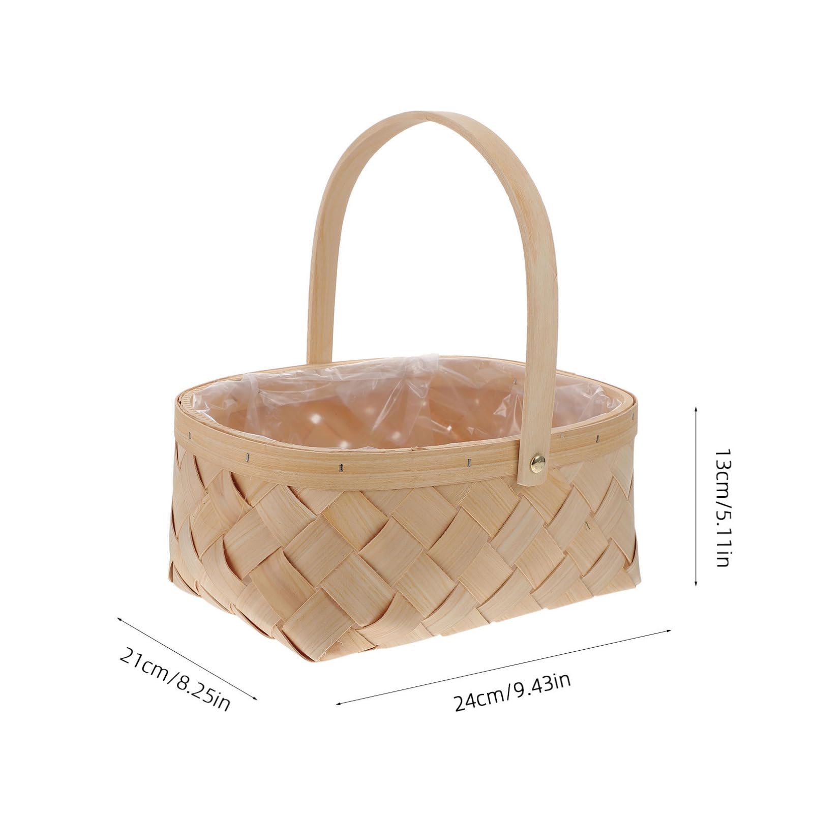 Natural Woven Wood Storage Basket with Handle - Handwoven Bamboo Carrying Basket for Home Organization, Laundry, Toys & Blankets - Large Size (1pc)