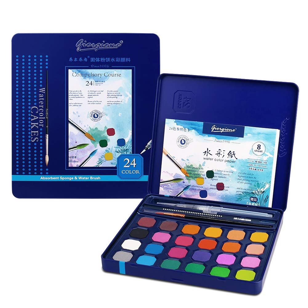 24 Colors Watercolor Paint Set for Kids, Adults & Teens - Reusable Art Supplies with Brush Pens, Palette & Storage Case - Perfect for School Projects, DIY Crafts & Painting Classes