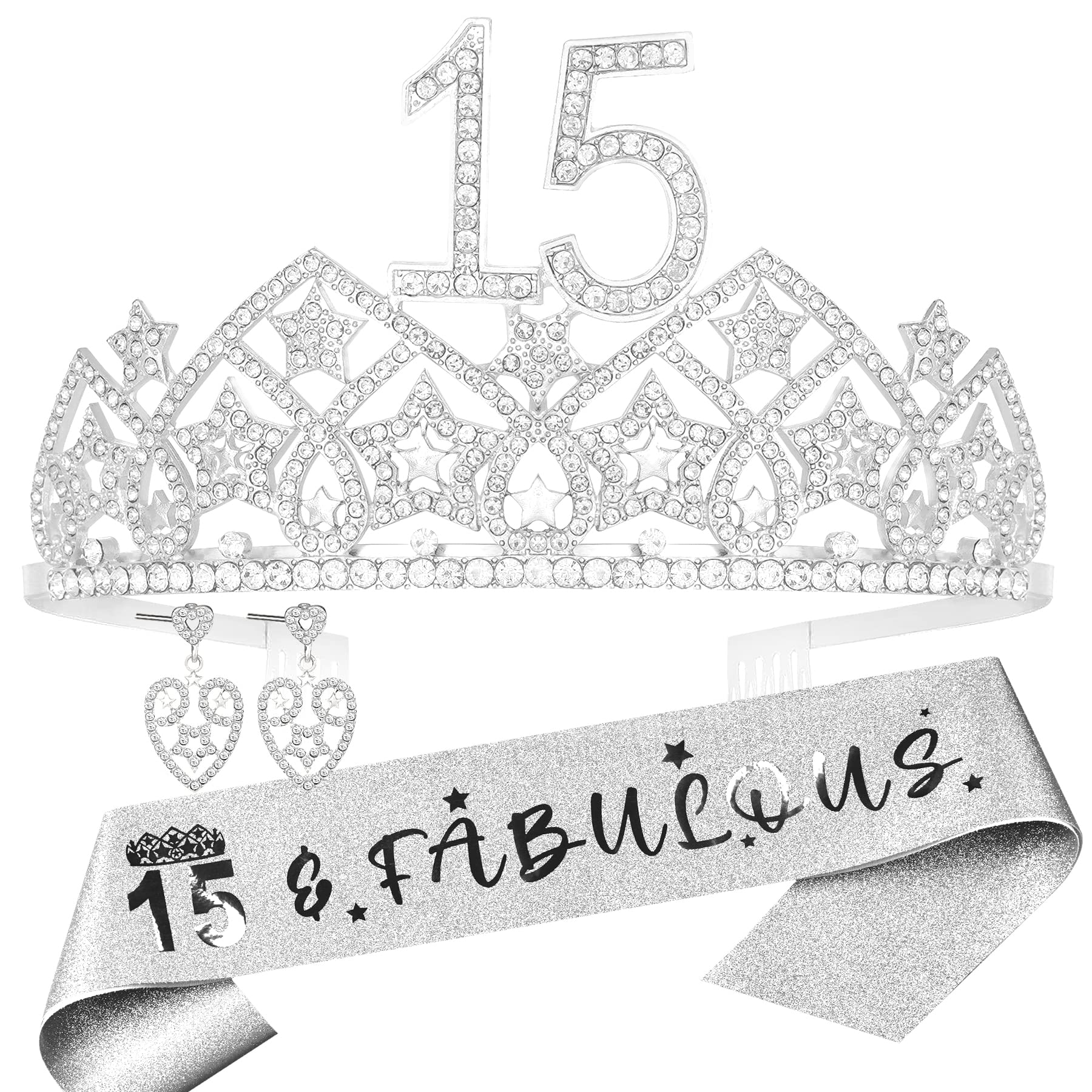 Happy 15th Birthday Decorations for Girls - 15 Year Old Birthday Party Supplies Set with Tiara & Sash | Perfect for Quinceañera, Sweet 16 Party & Teen Girl Celebration Decor
