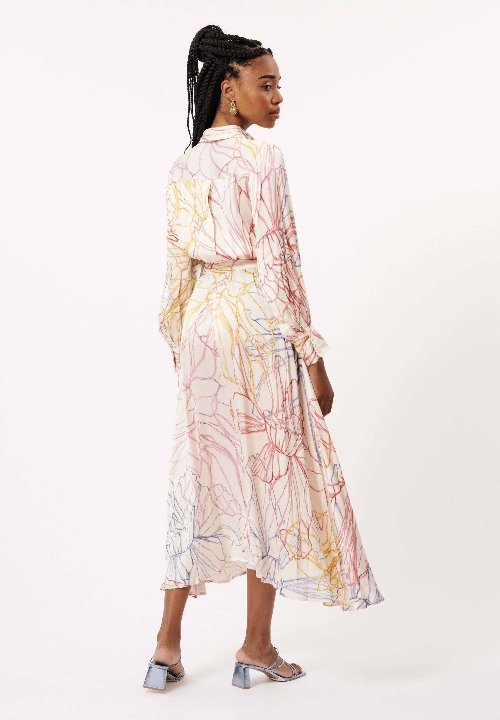 Amanda Floral Print Shirt Dress for Women - Pastel Sketch Design, Casual Summer Dress for Work, Date Night & Outdoor Activities