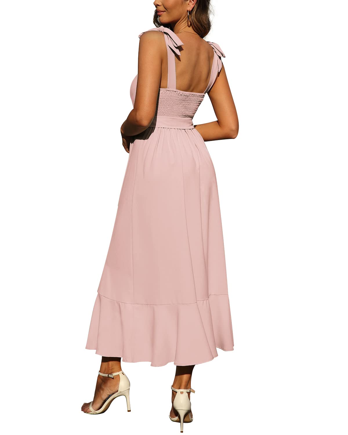 Elegant Women's Midi Dress for Wedding Guest - Square Neck Ruffle Split Formal Bridesmaid Dress for Cocktail Party, Evening Gown, Special Occasions & Date Nights