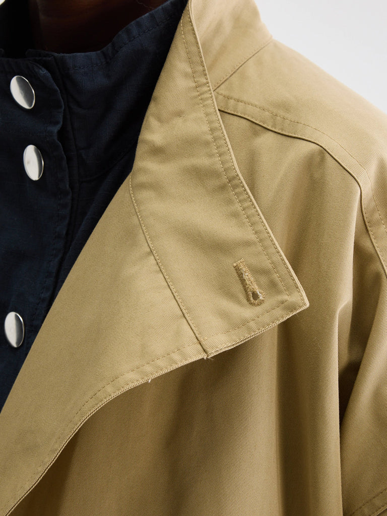 Bellerose Jutta Women's Trench Coat in Earth Tone - Classic Long Waterproof Coat for Fall & Winter, Perfect for Office, Travel & Outdoor Activities