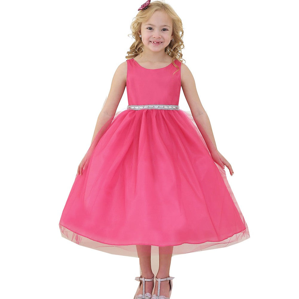 Fuchsia Rhinestone Tulle Junior Bridesmaid Dress for Big Girls - Size 8-12 | Perfect for Weddings, Prom, and Formal Events