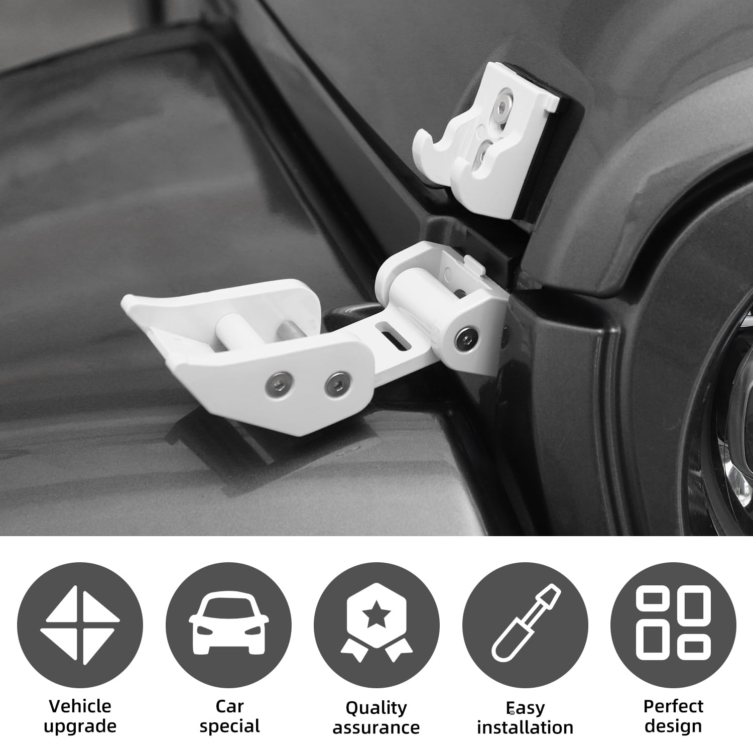 Stainless Steel Hood Latch Kit for 2007-2018 Jeep Wrangler JK/JKU & 2018-2025 JL/JLU/Gladiator JT - Durable White Exterior Accessories for Off-Roading & Jeep Upgrades