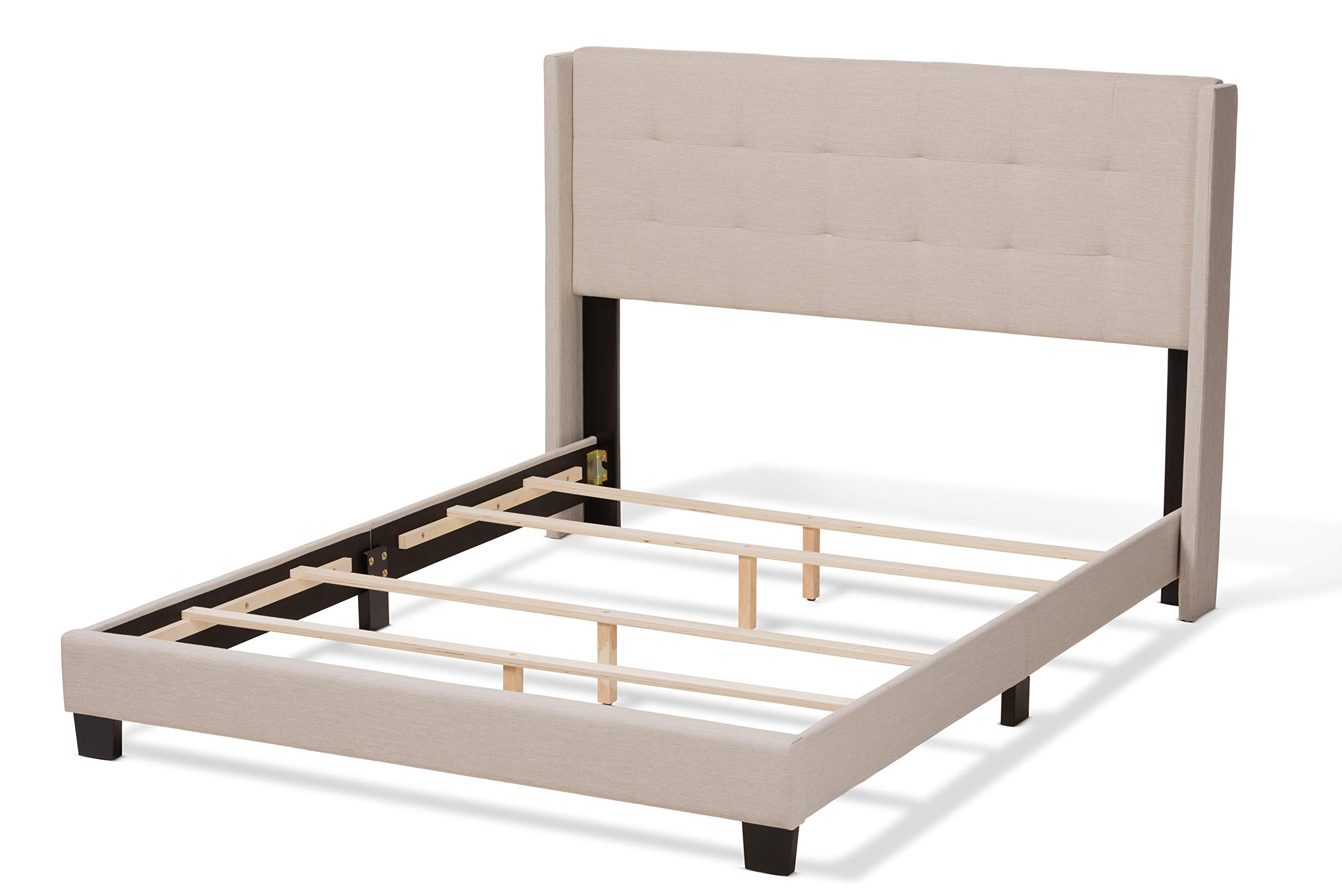 Baxton Studio King Size Beige Bed Frame - Requires Box Spring | Modern Bedroom Furniture for Home & Guest Room Decor