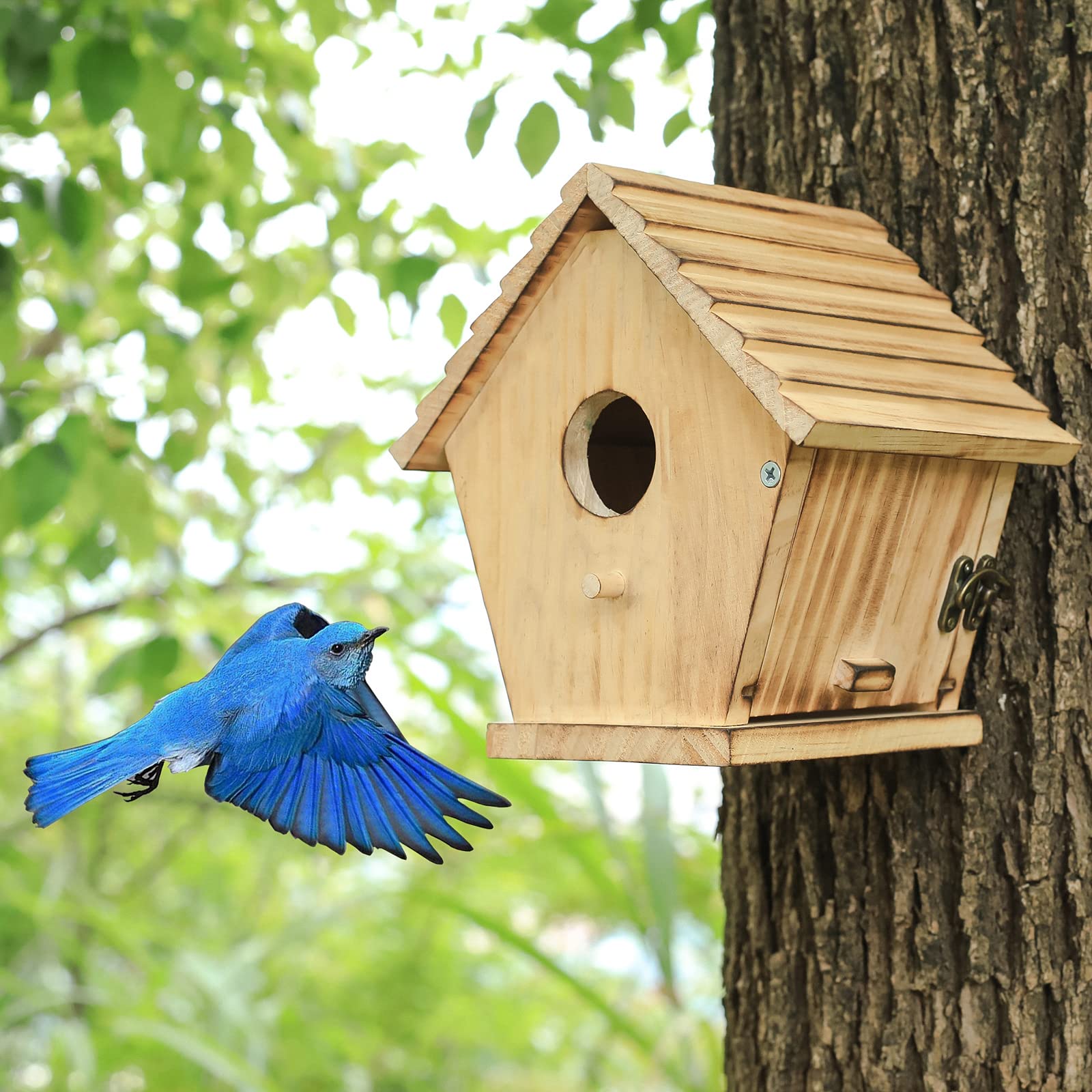 Wooden Bluebird House - Outdoor Hanging Nesting Box for Wild Birds & Finches - Perfect for Bird Watching & Garden Decor