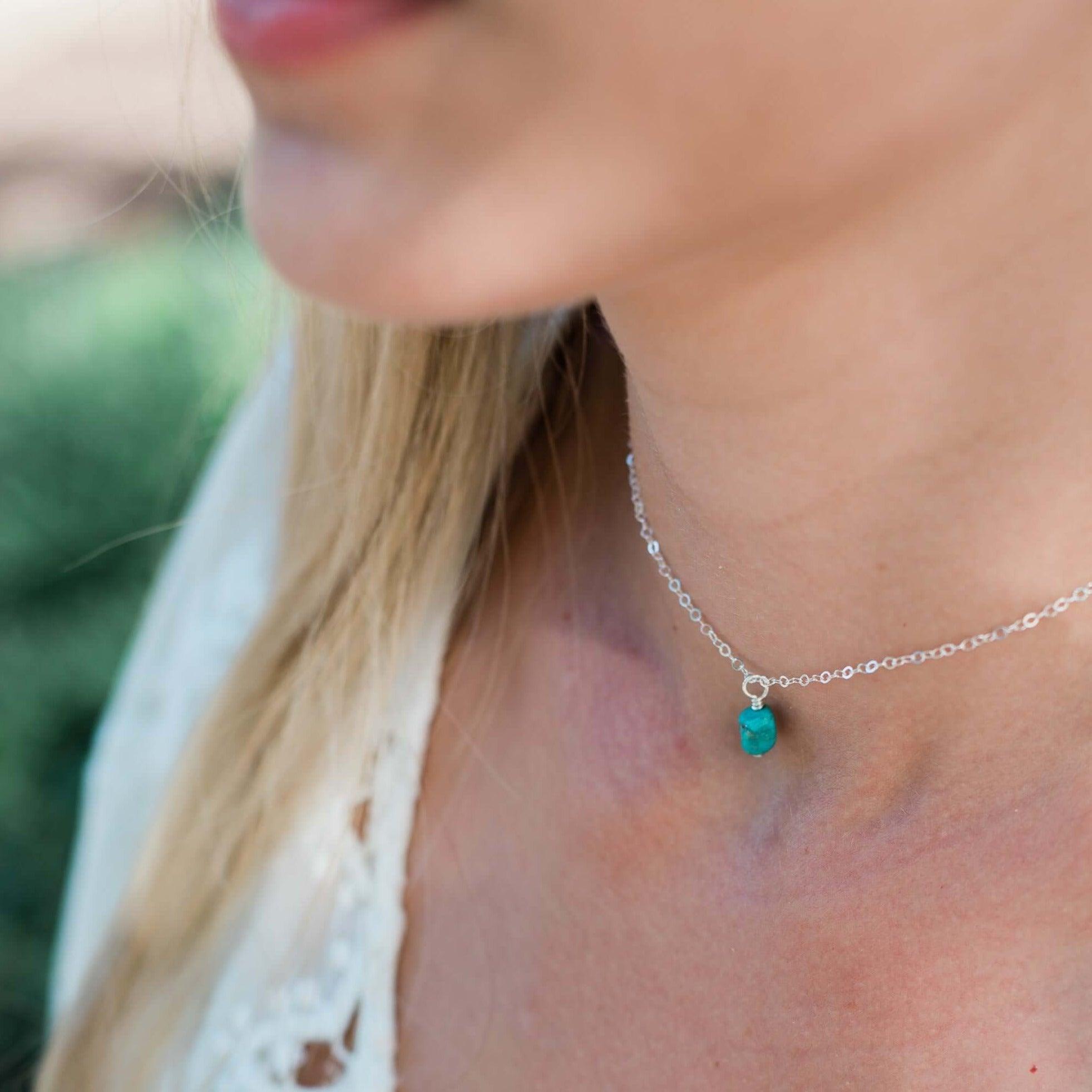 Natural Tiny Rough Turquoise Gemstone Pendant Choker Necklace - Handmade Boho Jewelry for Women, Perfect for Festivals & Everyday Wear