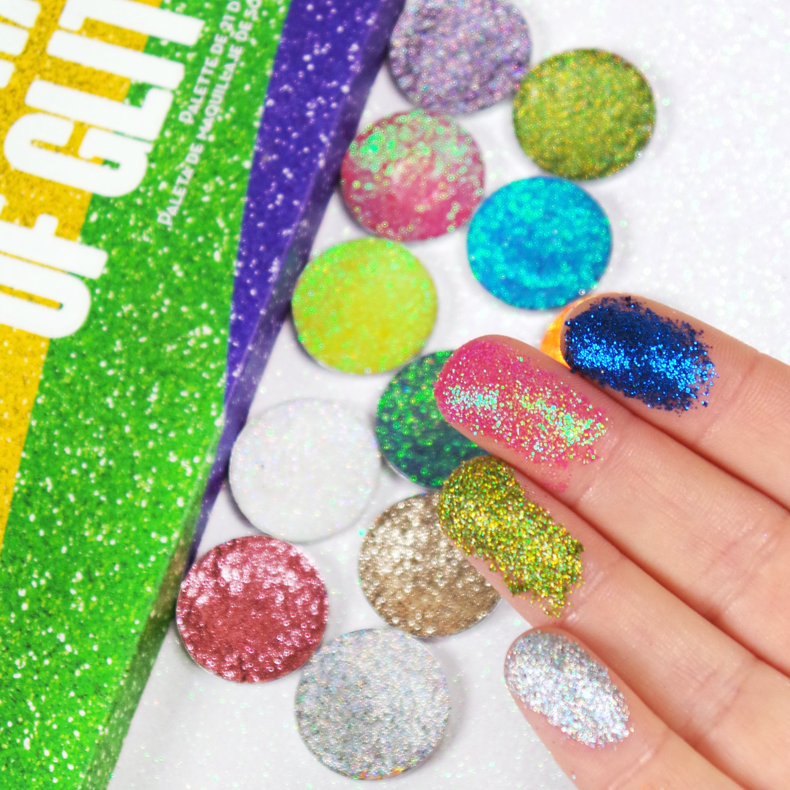 United Shades of Glitter 21 Pressed Glitter Eyeshadow Palette - Vibrant Long-Lasting Eye Makeup for Party, Halloween & Special Occasions