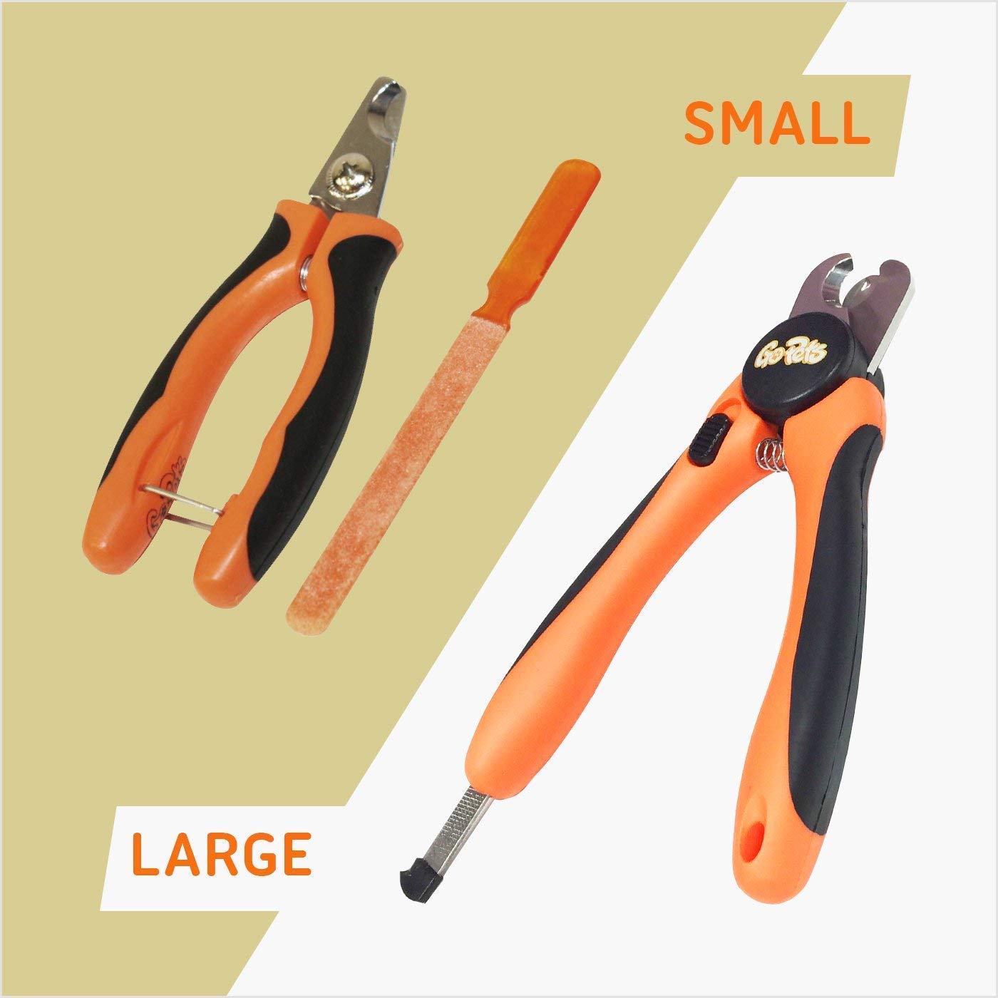 GoPets Professional Dog & Cat Nail Clippers Set - Large & Small Pet Nail Trimmers with Safety Guard, Angled Blades & Free Nail File Grinder - Perfect for Home Grooming & Pet Care Routine