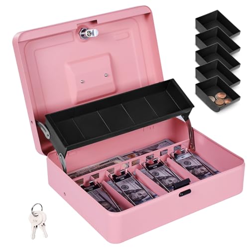 Pink Cash Box with Top Key Lock