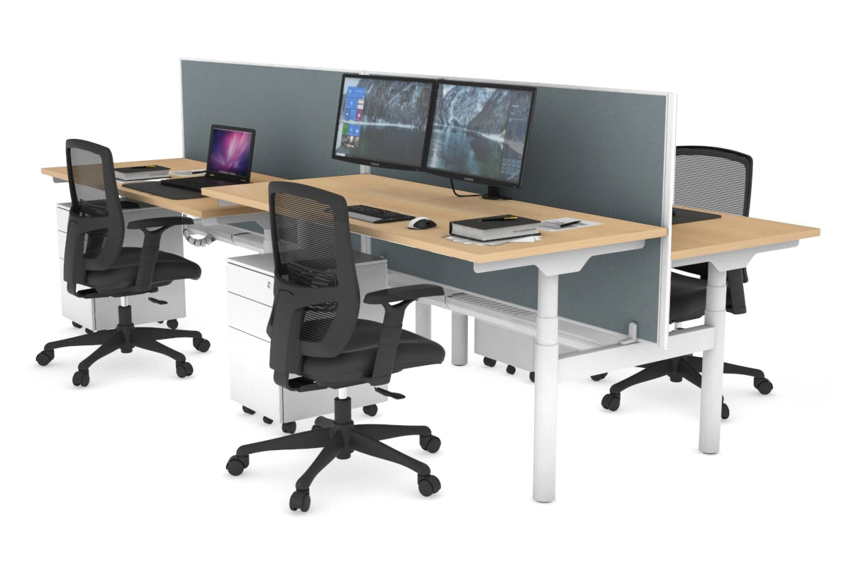 Flexi Premium Height Adjustable 4-Person H Bench Workstation - White Frame [1800L x 700W] - Ideal for Office, Coworking Spaces & Home Offices