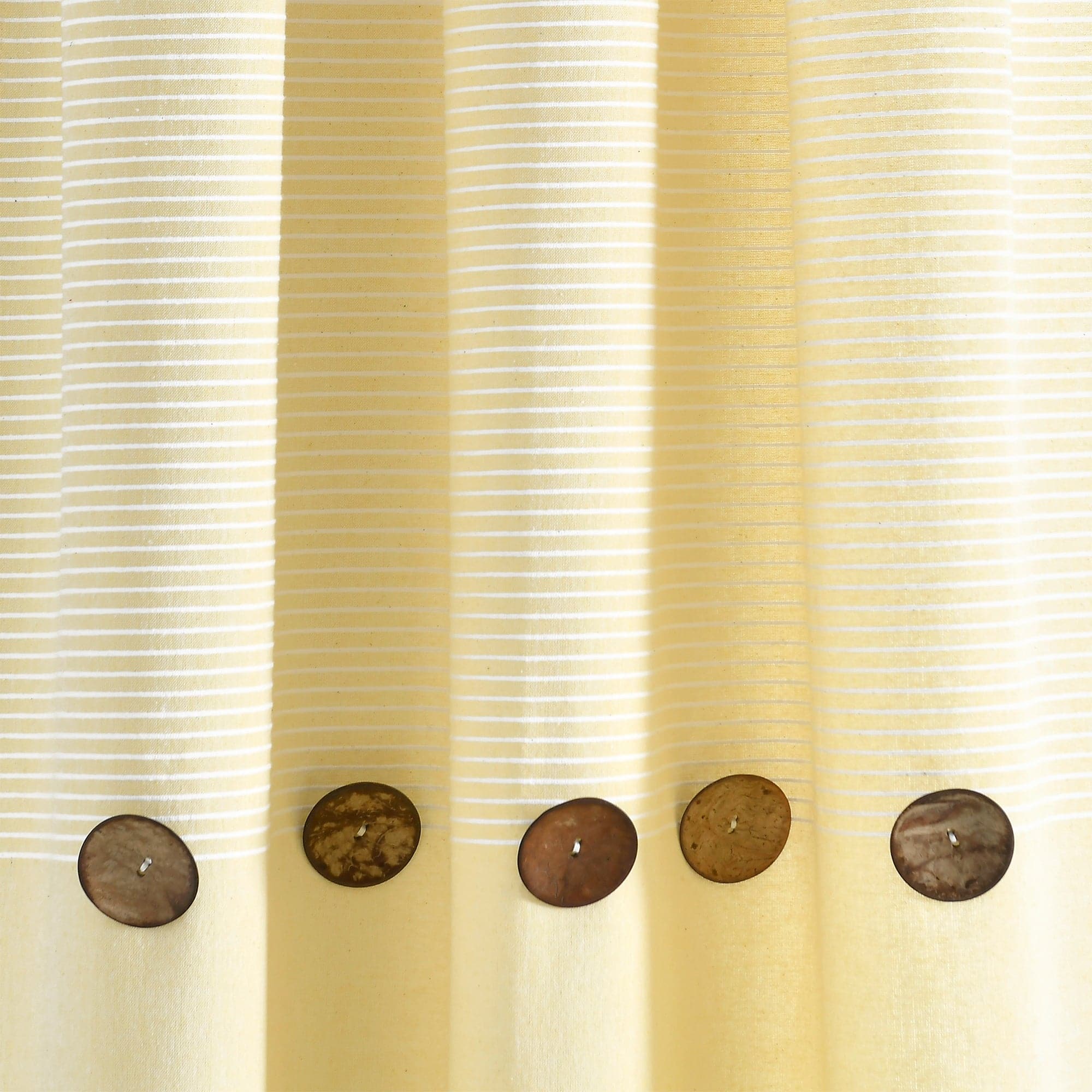 Farmhouse Style Button Stripe Yarn Dyed Woven Cotton Blend Curtain Panel Set - Light Filtering Window Treatments for Living Room, Bedroom & Dining Room