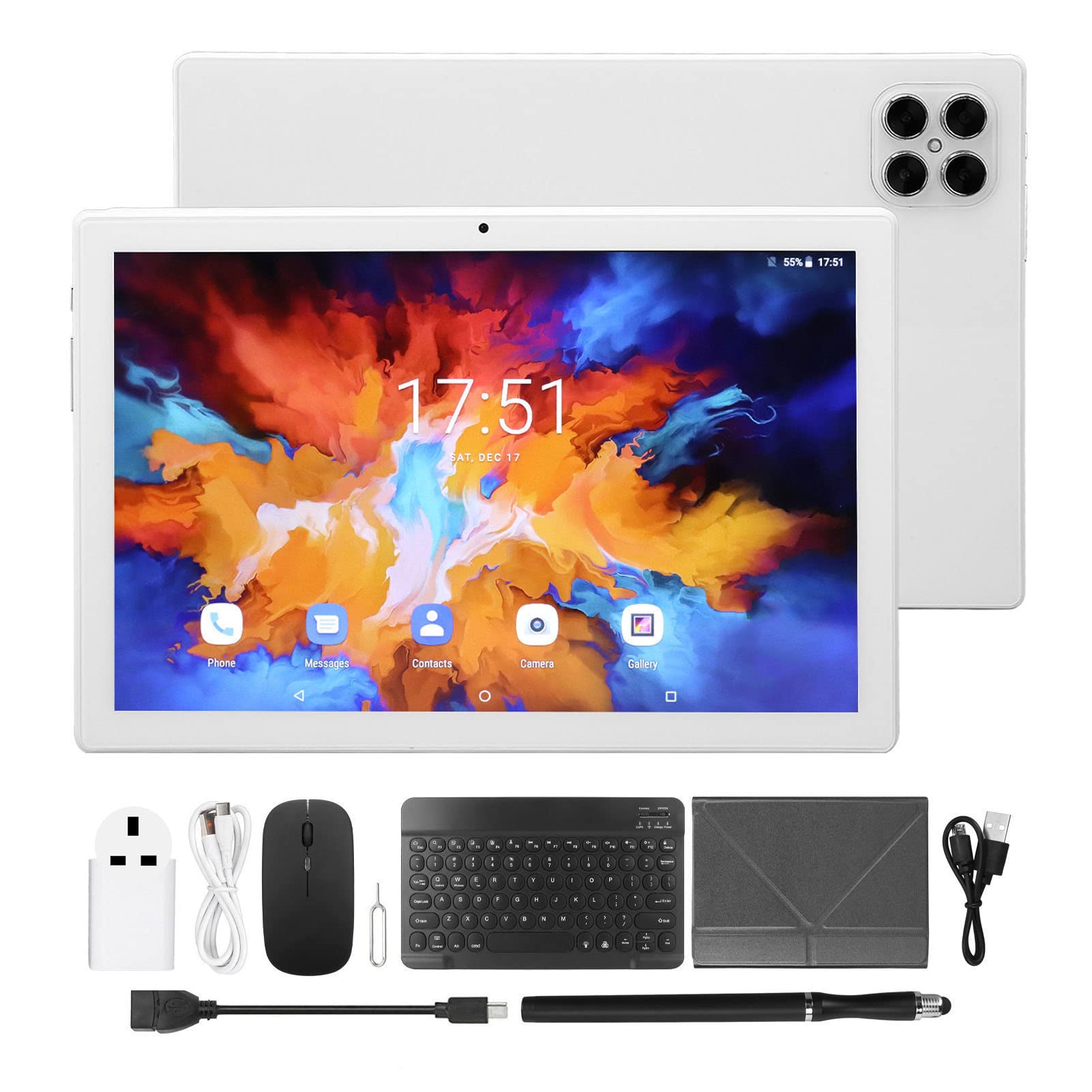 **Sxhlseller 10.1 Inch Android 11.0 Tablet with Detachable Magnetic Keyboard & RGB Mouse - 12GB RAM 256GB ROM, 1920x1200 IPS Display (White) - Perfect for Office Work, Online Learning & Entertainment**