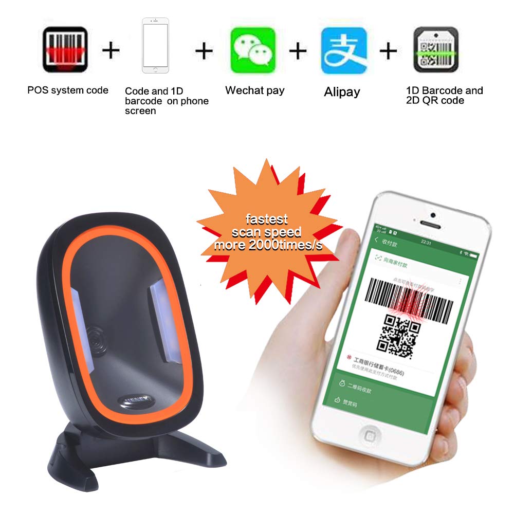 HC-666 2D Barcode Scanner - Auto Scan Hands-Free QR Code Reader for POS, PC, Supermarket, Bookstore & Retail | Ideal for Checkout Counters, Inventory Management and Mobile Payment Systems