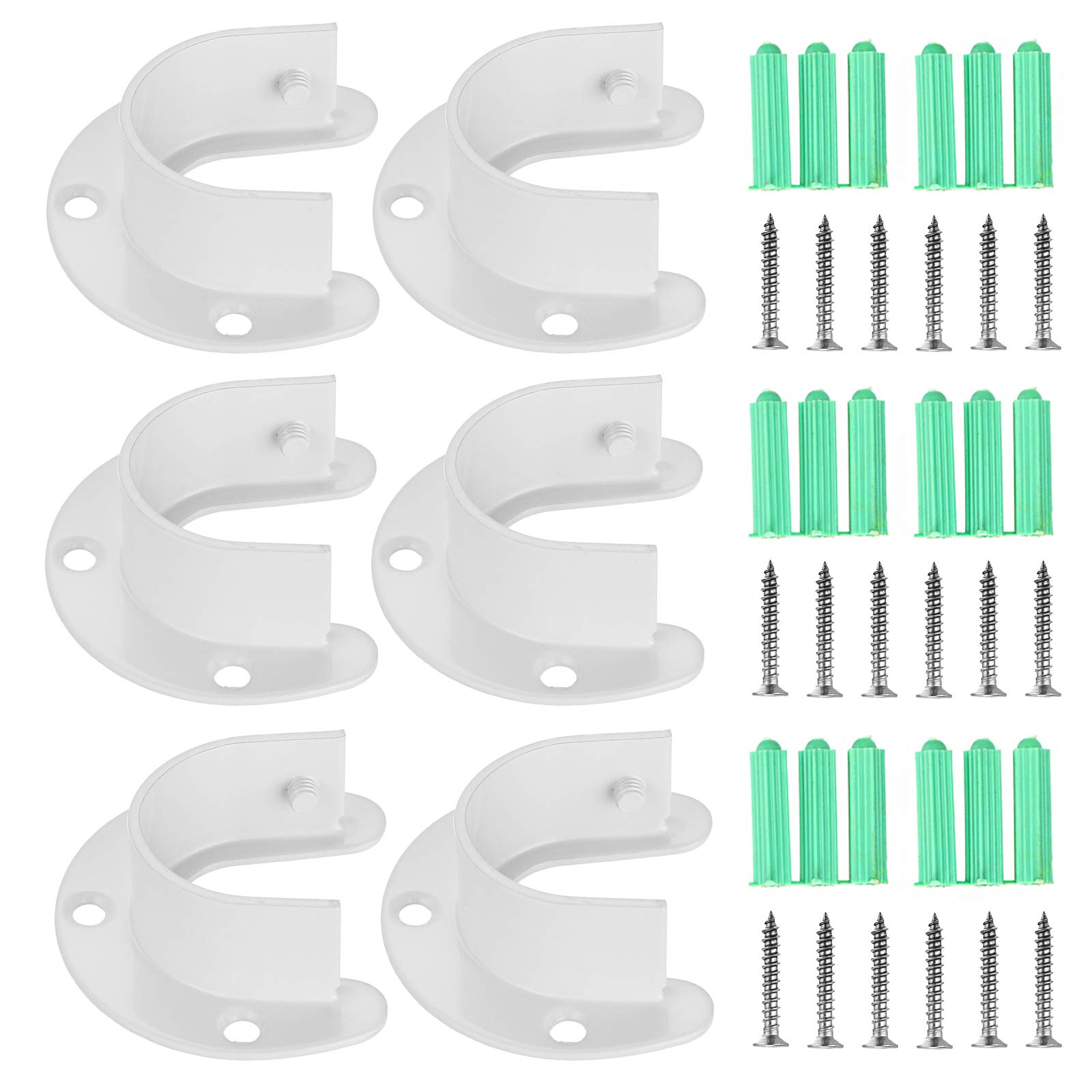 OwnMy 6-Pack Stainless Steel U-Shaped Closet Rod End Supports - 1-1/4