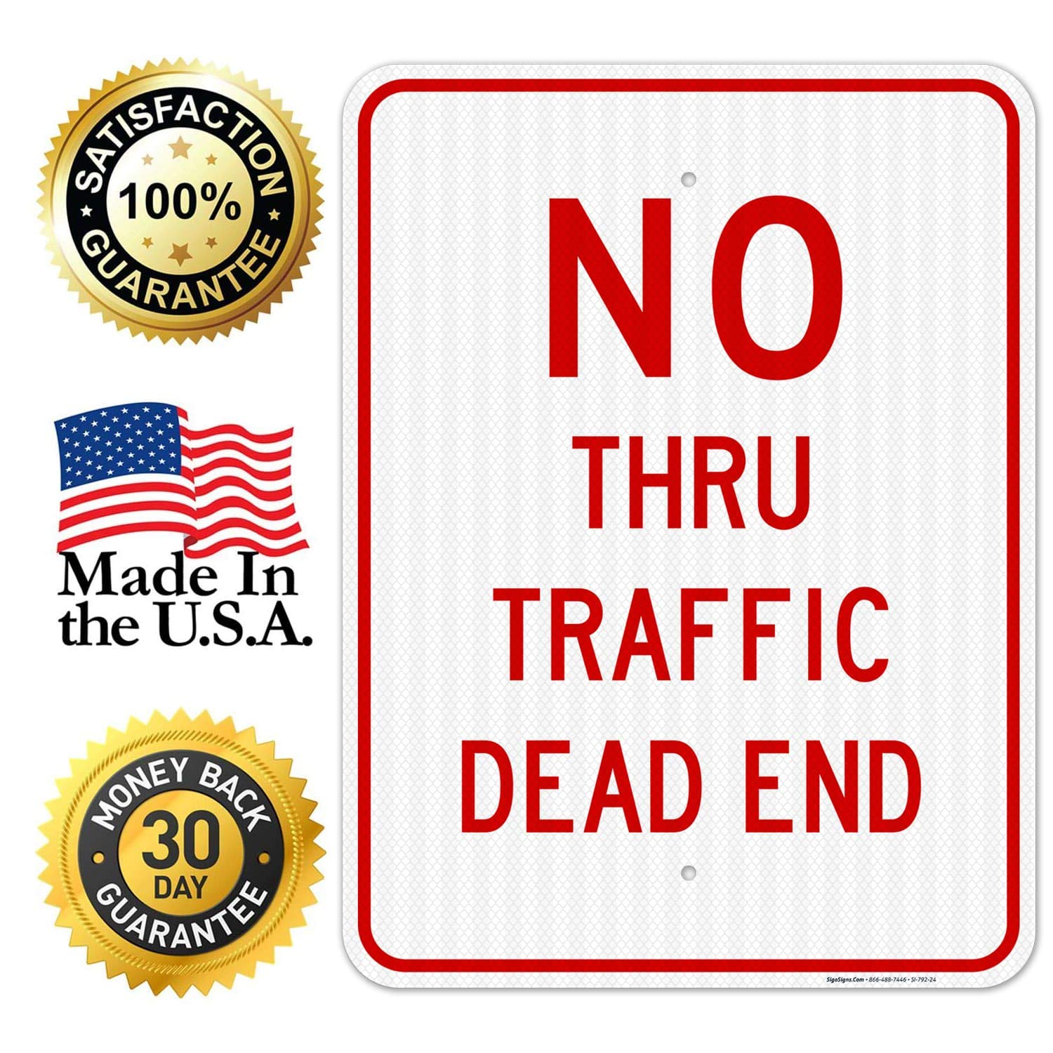 No Thru Traffic Sign - 18x24 Inches, 3M EGP Reflective Aluminum, Fade Resistant & Easy Mounting - Perfect for Dead End Streets, Private Roads & Driveways - Indoor/Outdoor Use, Made in USA