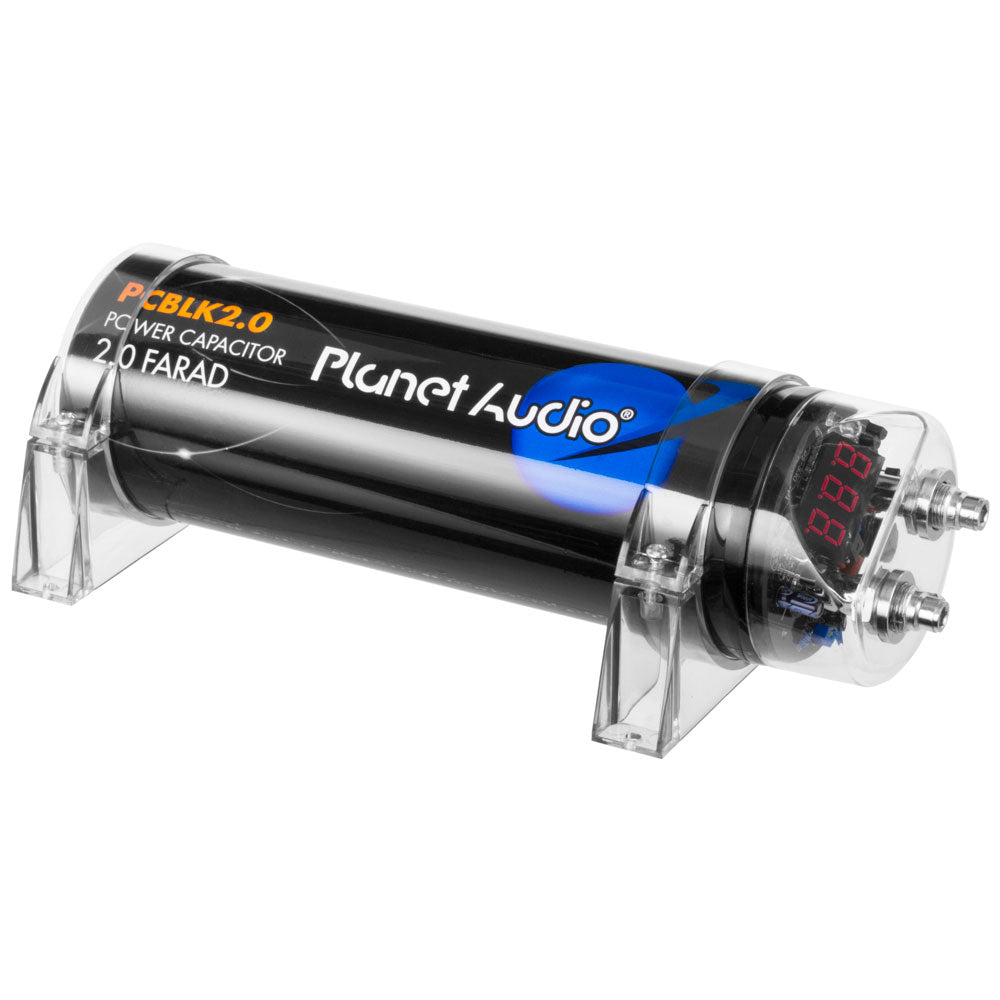 Planet Audio PCBLK20 2 Farad Car Audio Capacitor with Digital Voltage Display - Power Your Car Stereo System & Prevent Headlight Dimming