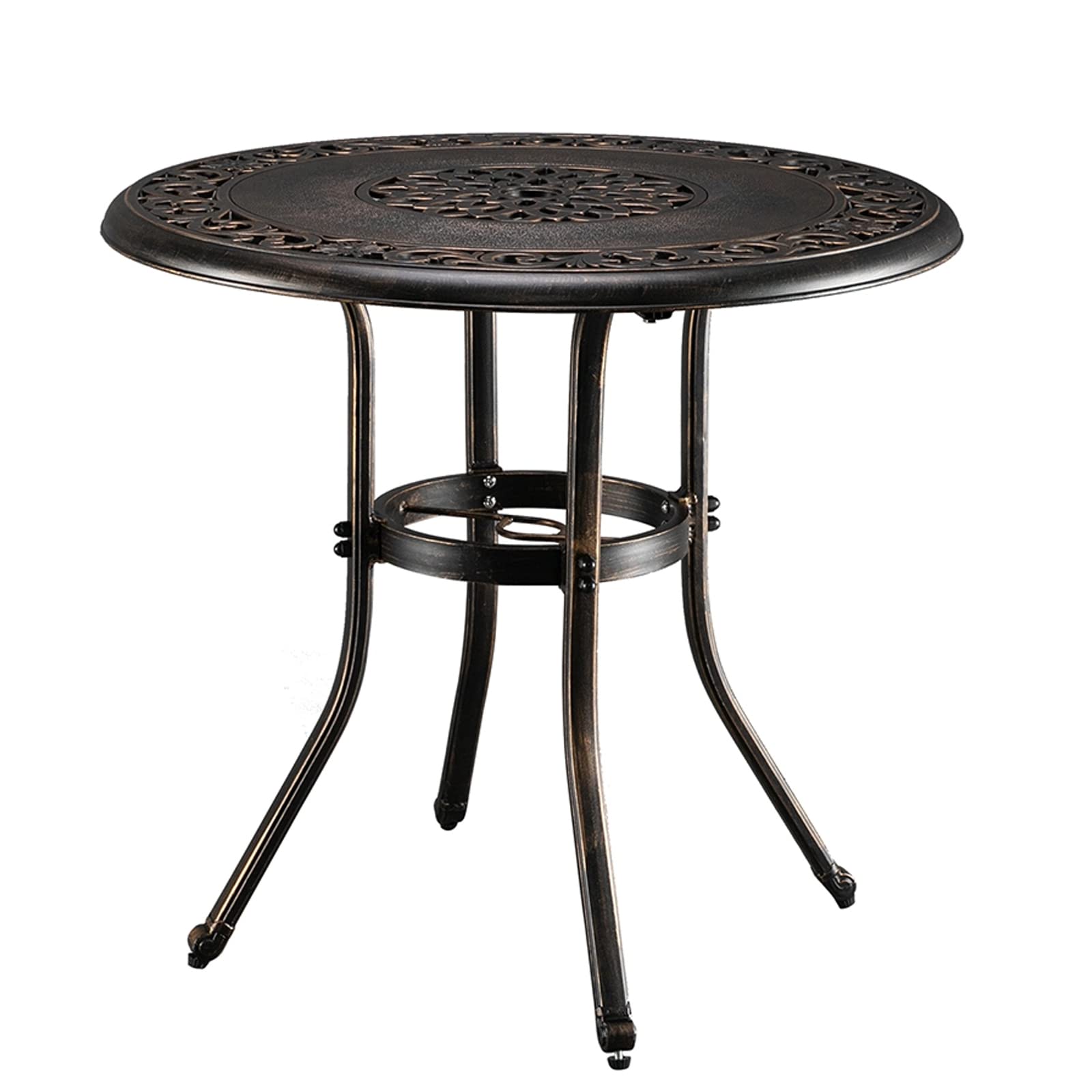 Outdoor Dining Table - 48 Inch Round Cast Aluminum Patio Table with 2