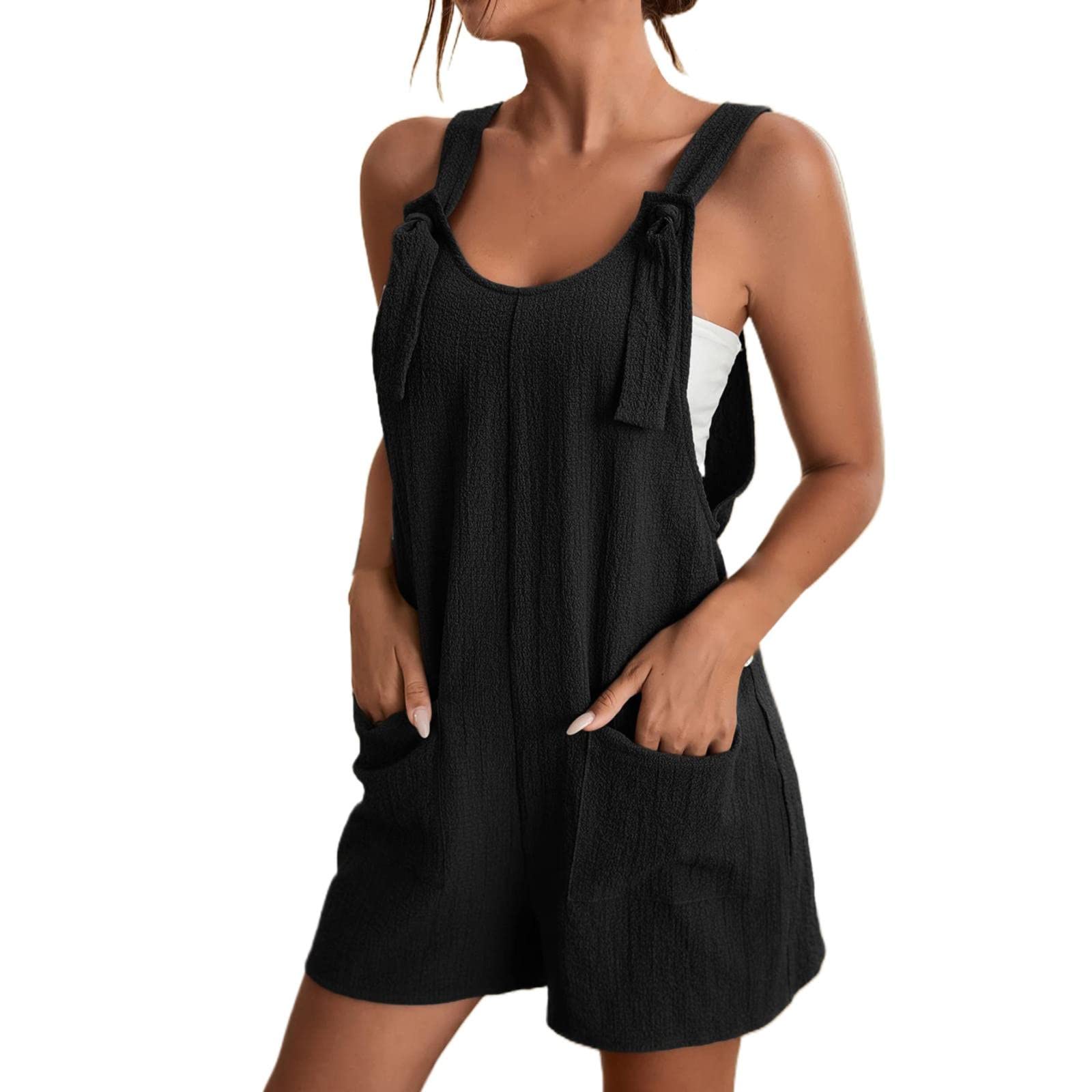 Plus Size Women's Romper Shorts with Pockets - Casual Sleeveless Jumpsuit for Summer Outings