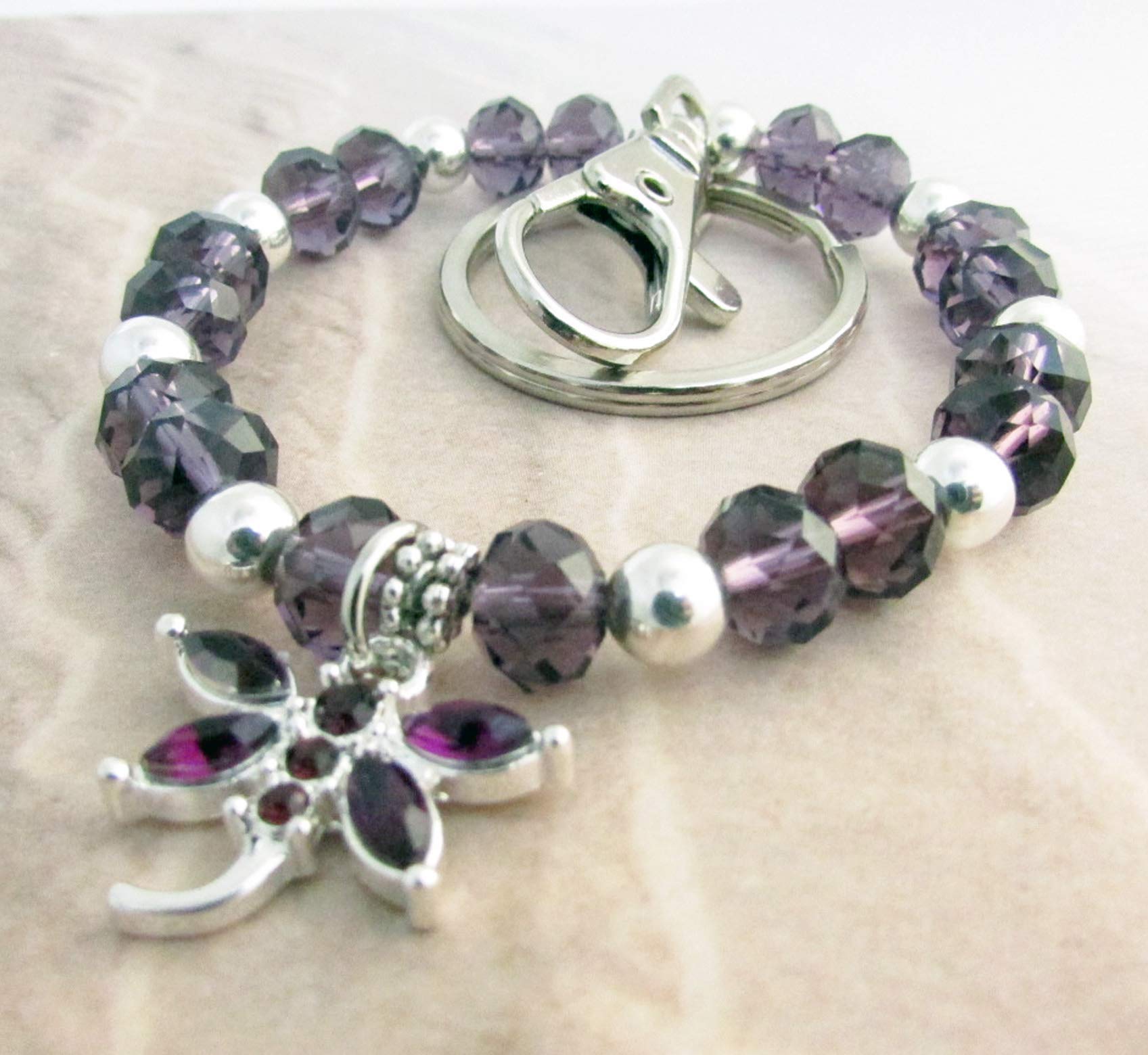 Dragonfly Keychain Bracelet with Purple Crystal - Elegant Dragonfly Jewelry for Women - Perfect Gift for Birthday, Anniversary & Everyday Accessory