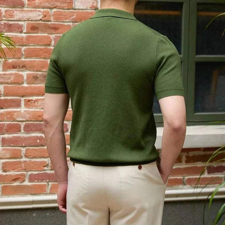 Men's Summer V-Neck Polo T-Shirt - Breathable Cotton Short Sleeve Casual Shirt for Golf, Work & Outdoor Activities