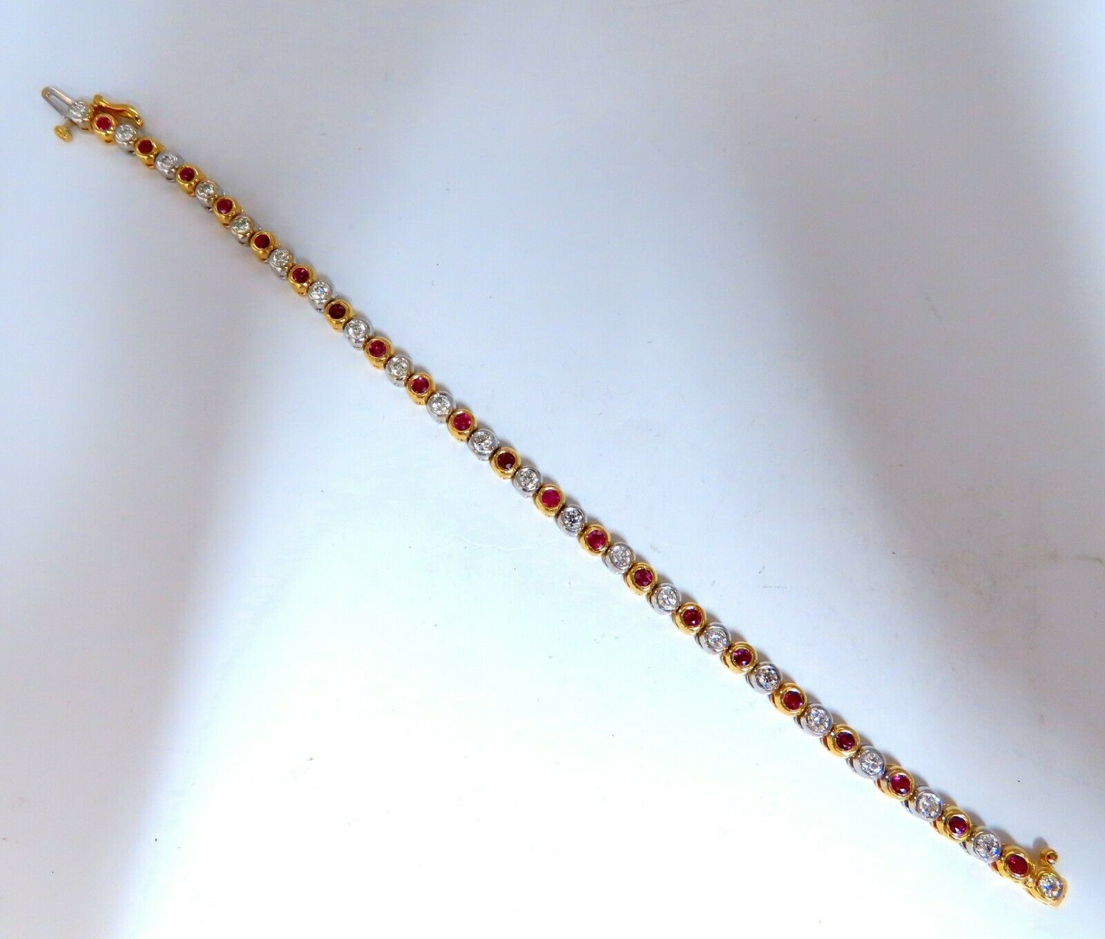 3.84ct Natural Ruby & Diamond Tennis Bracelet in Two-Tone Gold - Elegant Jewelry for Weddings, Parties & Special Occasions