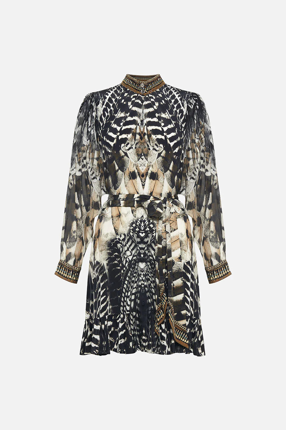 Drop Sleeve Shirt Dress for Women - Night Owl Print Casual Wear for Work, Date Night & Weekend Outings