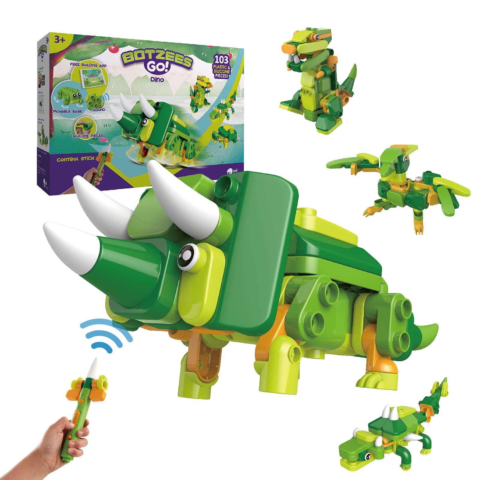 BOTZEES GO! STEM Dinosaur Robot Building Kit for Kids Ages 3+ - Remote Control Electric Dinosaur Toy with RC Magic Stick & App Control - Educational STEM Learning Toy for Boys & Girls - Perfect for Birthday Gifts, Classroom Activities & Interactive Playtime