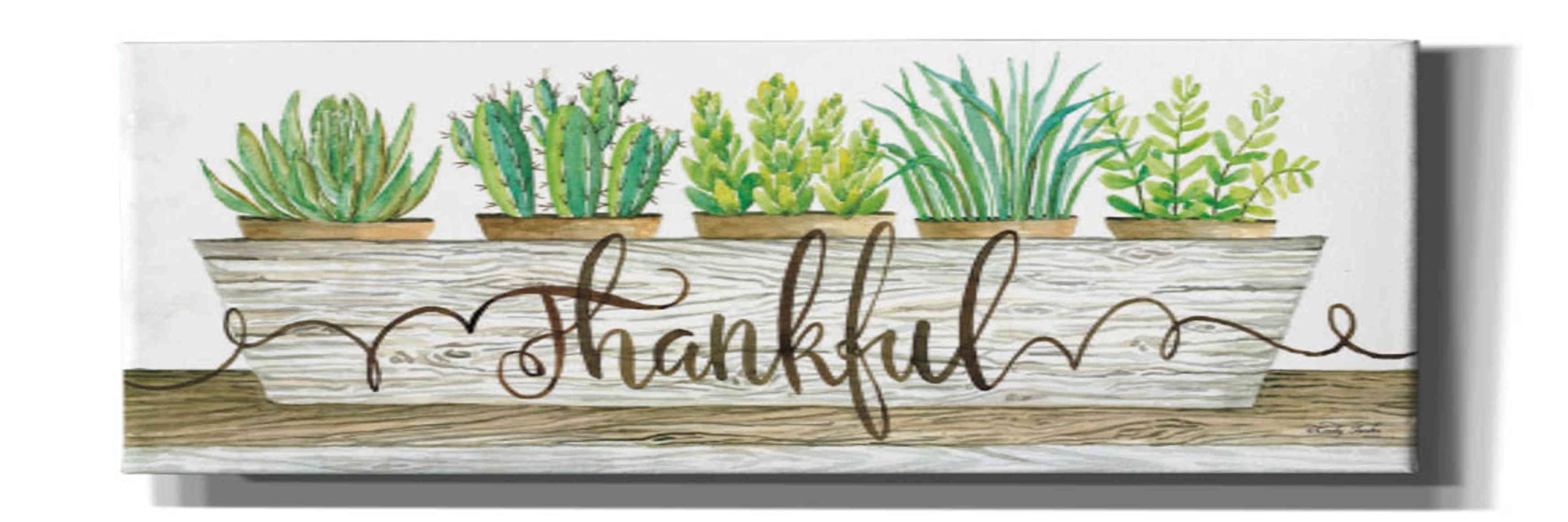 Epic Graffiti 'Thankful Succulent Pots' by Cindy Jacobs - 36x12 Inch Canvas Wall Art for Home & Office Decor - Perfect for Living Room, Bedroom or Gift