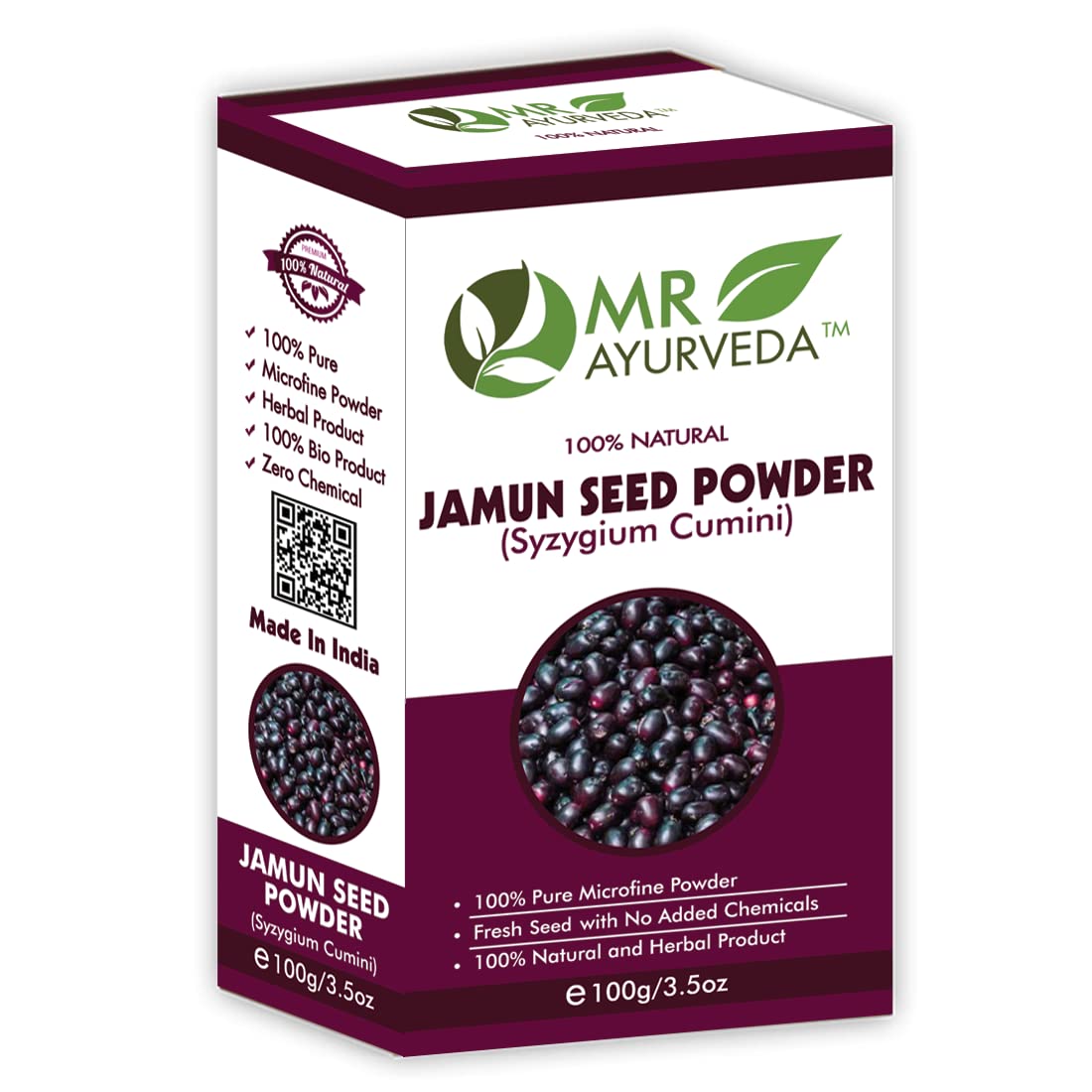 MR Ayurveda Jamun Seed Powder | 100% Pure Jamun Guthli Powder for Skin & Hair Care | Natural Diabetes Support Supplement | 100g | Perfect for Smoothies, Face Masks & Herbal Remedies