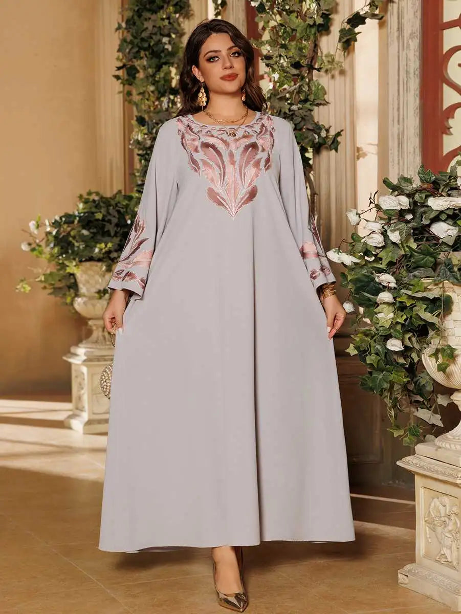 Elegant Eid Embroidery Hotfix Rhinestone Caftan Dress for Women - Perfect for Holiday Parties, Weddings & Special Occasions