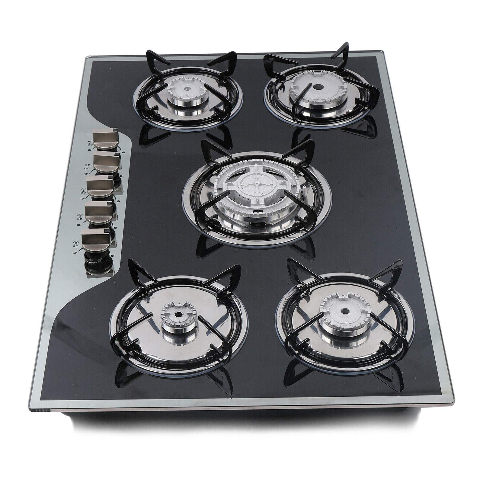 30 Inch 5 Burner Built-In Gas Cooktop - Stainless Steel Drop-In Gas Hob with NG/LPG Conversion - Professional Kitchen Stove for Home Cooking, Baking & Entertaining