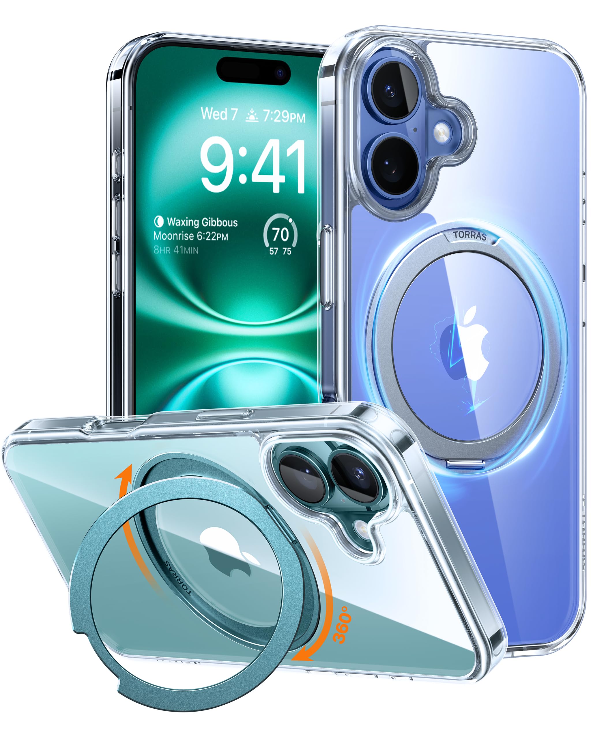 TORRAS 360° Rotatable Magnetic Ring Stand Case for iPhone 16 (6.1