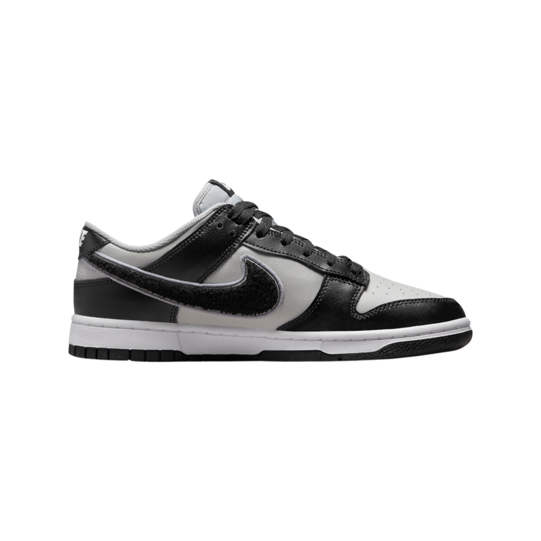 Nike Dunk Low Chenille Swoosh Sneakers - Black Grey White Colorway - Perfect for Streetwear & Casual Outfits