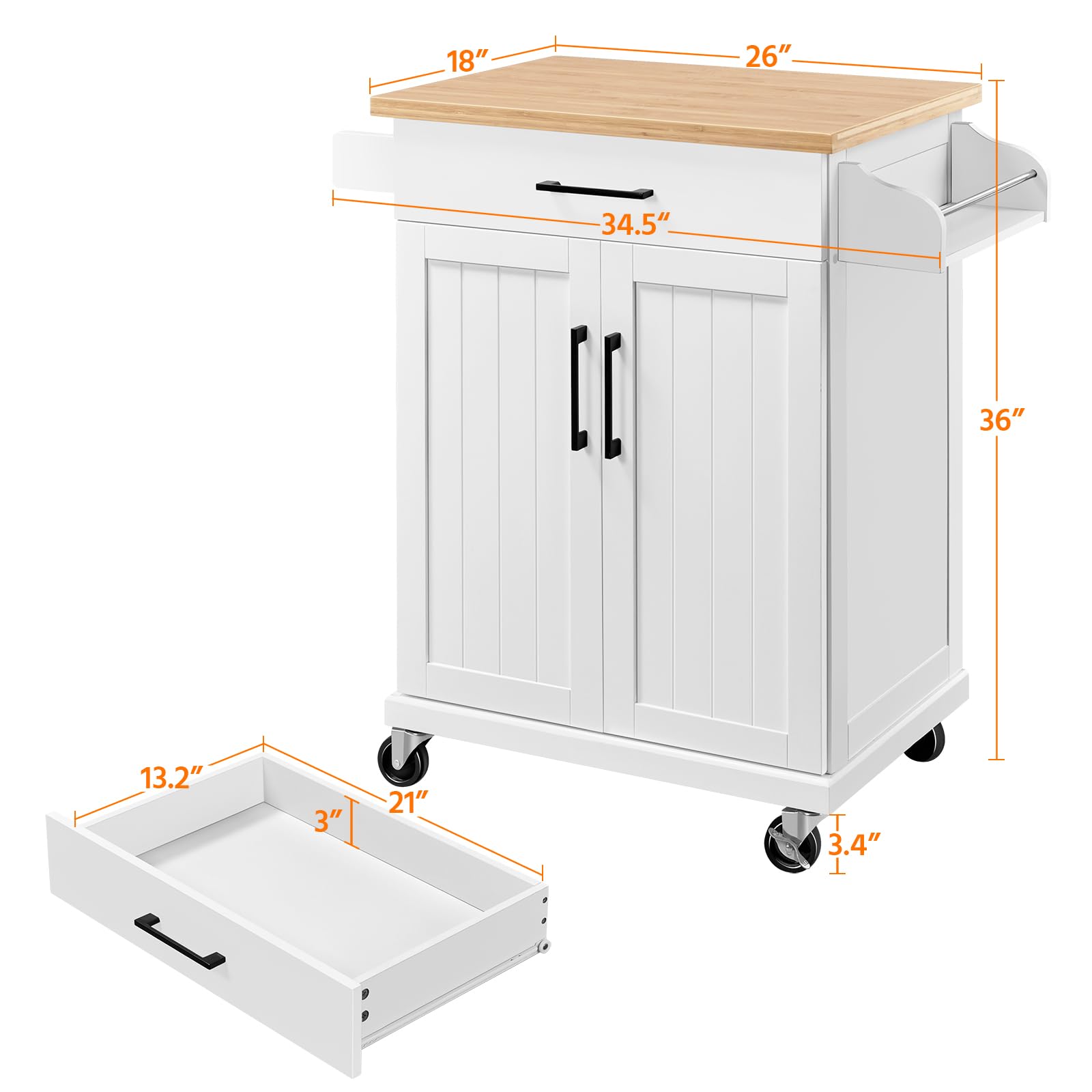 Yaheetech White Kitchen Cart with Drawer & Storage - Mobile Kitchen Island with Wheels, Storage Rack & Cabinets - Microwave Stand & Rolling Coffee Station for Small Spaces - Perfect for Apartments, Dorms & Compact Kitchens
