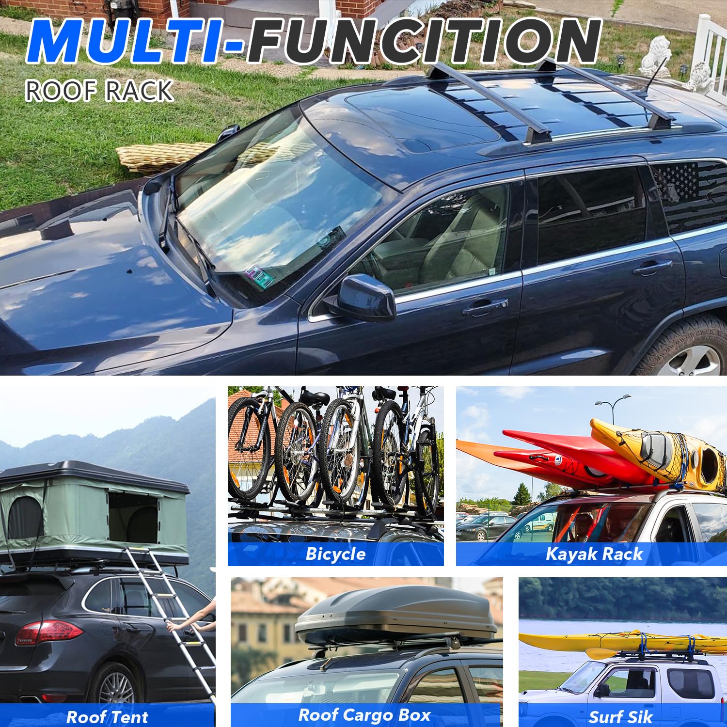Upgraded Aluminum Roof Rack Cross Bars for Jeep Grand Cherokee 2011-2021 - Heavy Duty Cargo Carrier for Kayak, Bike, Snowboard & Canoe - Perfect for Outdoor Adventures & Road Trips