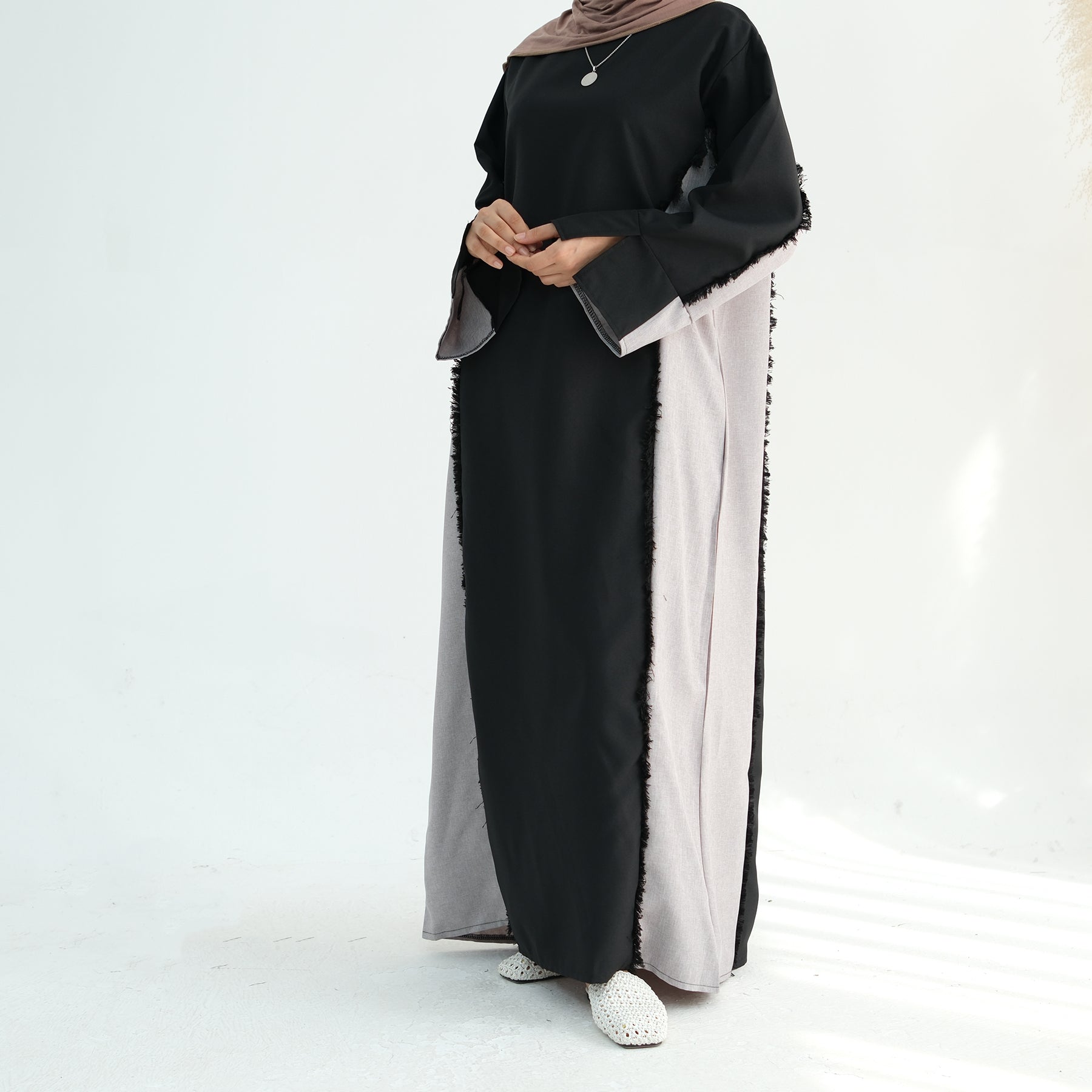 Blair Fringe Abaya Dress - Elegant Black Muslim Abaya with Decorative Fringe | Perfect for Prayer, Mosque, and Special Occasions