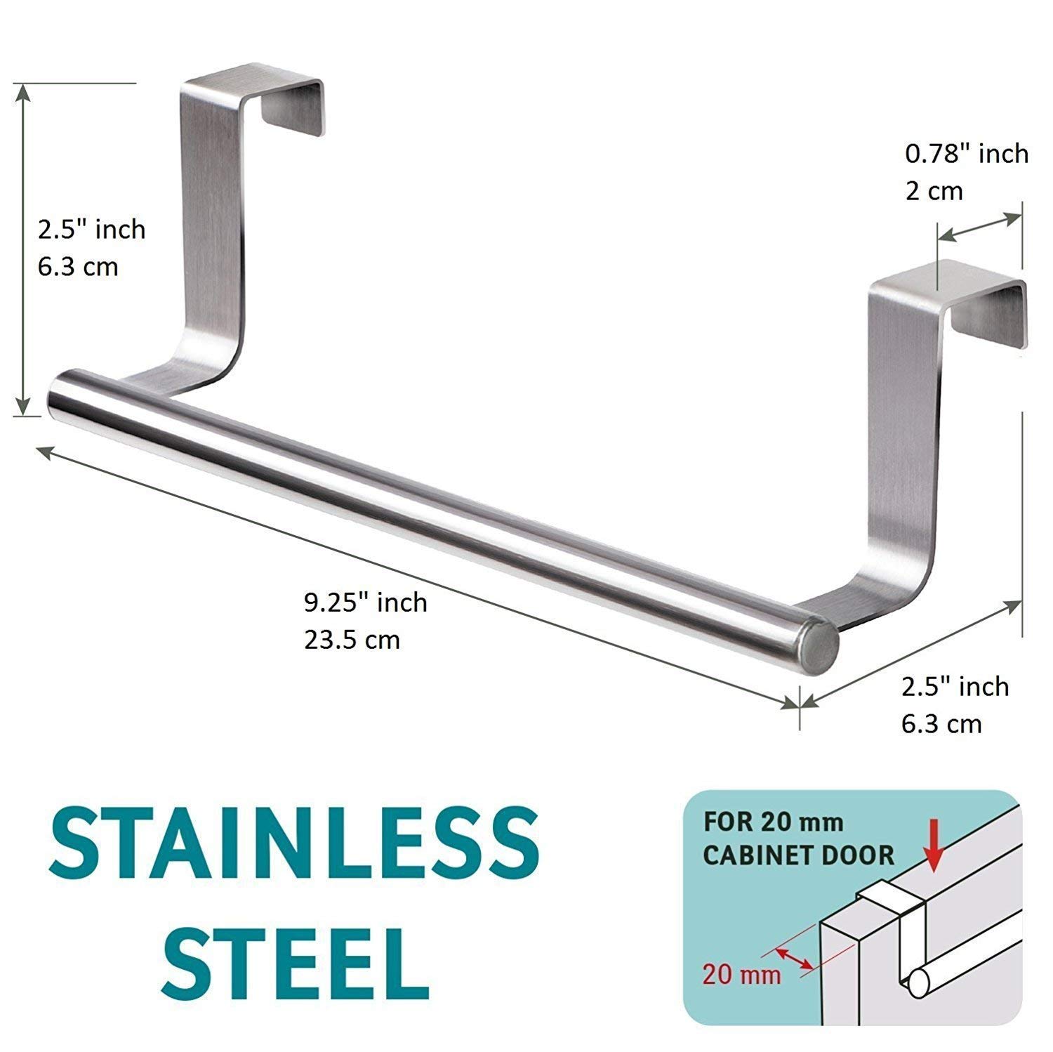 Stainless Steel Over The Door Kitchen Towel Holder - Cabinet & Drawer Storage Organizer for Bathroom, Pantry & Laundry Room (Space Saving Towel Rack for Home Organization)