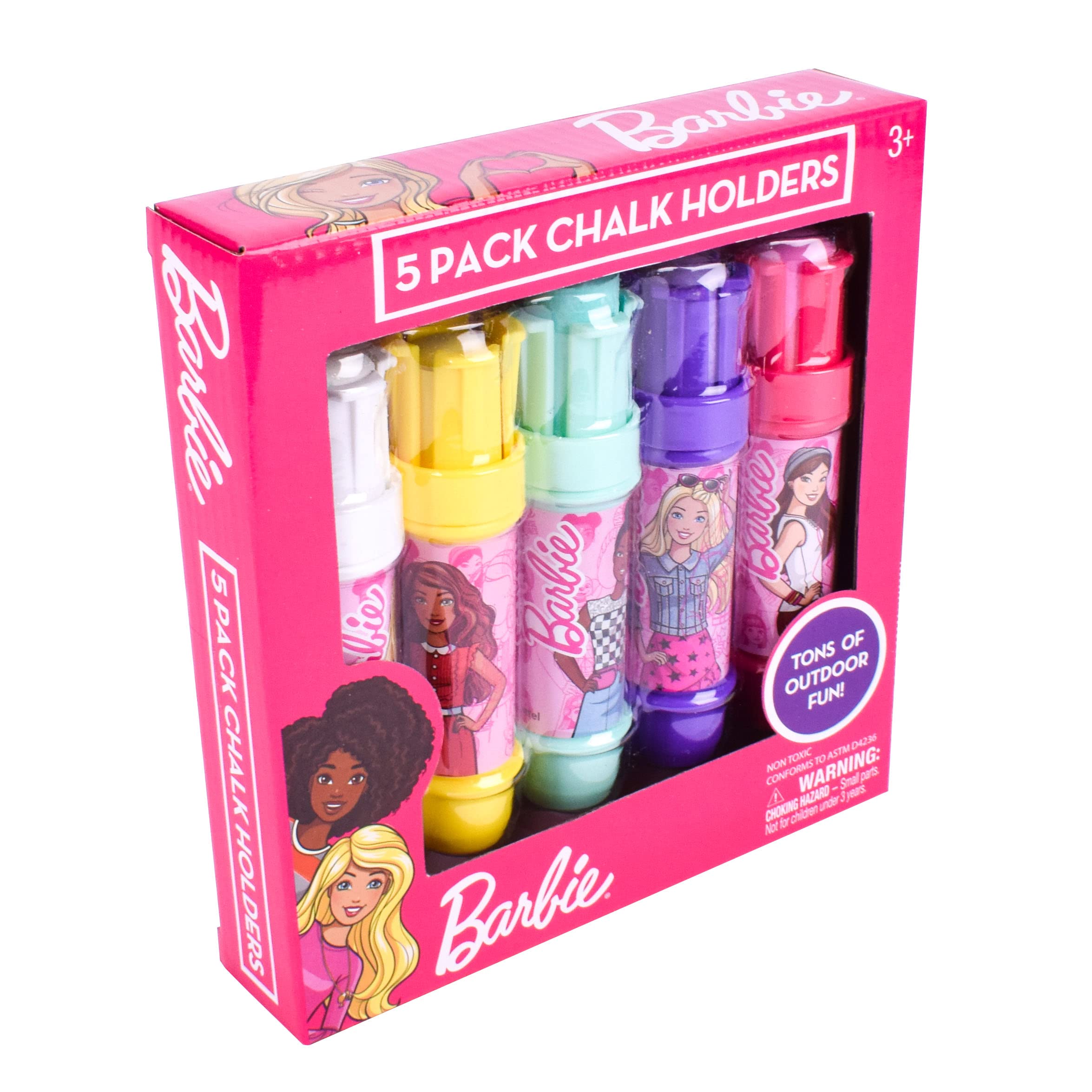 Barbie Jumbo Chalk Holders with 5 Chalk Sticks - Outdoor Drawing Toys for Kids | Perfect for Sidewalk Art, Playground Fun & Backyard Creativity | Sunny Days Entertainment