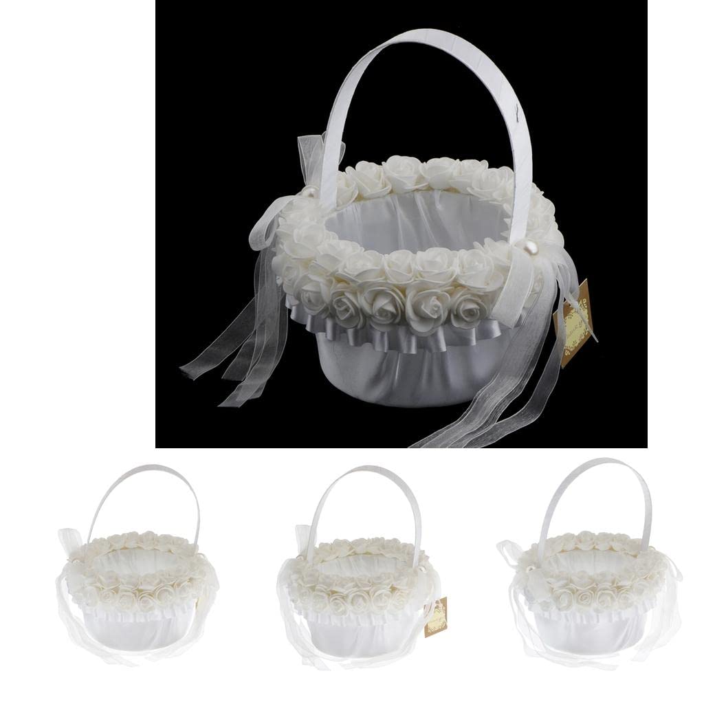 3Pcs White Flower Girl Baskets - Elegant Wedding Flower Petal Basket for Bridal Party, Flower Girls, and Ceremonies - Perfect for Weddings, Baby Showers, and Special Events
