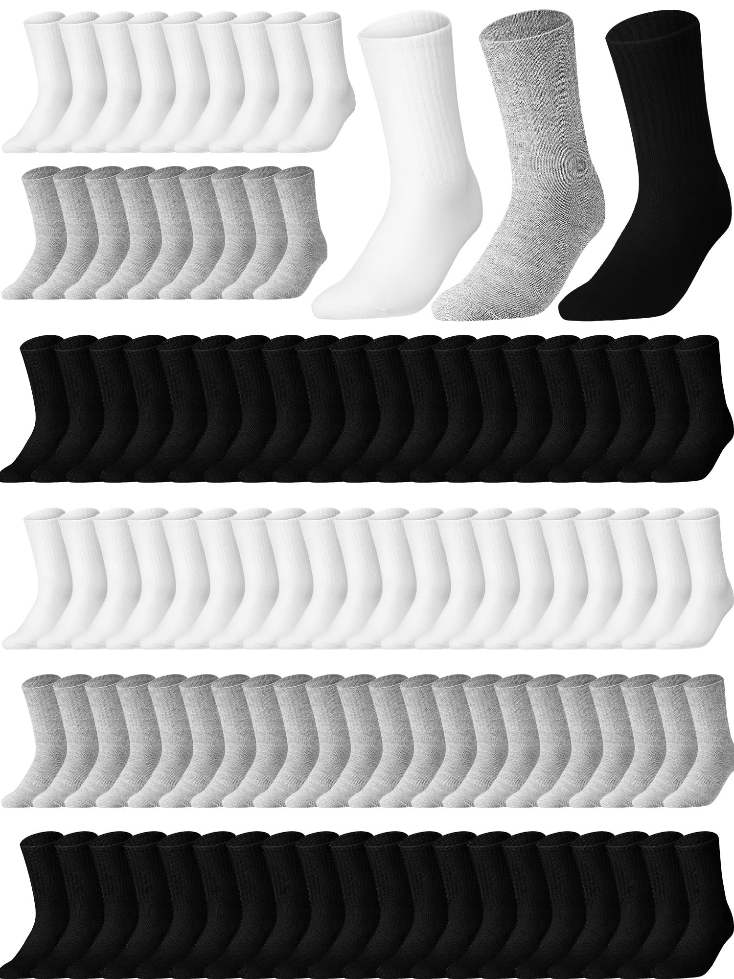 150 Pairs Bulk Unisex Crew Socks - Soft Cotton Casual & Athletic Socks for Men & Women - Perfect for Homeless Shelters, Gifts, and Everyday Wear