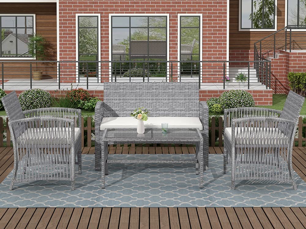8-Piece Outdoor Rattan Patio Furniture Set - Wicker Sofa, Chairs & Table for Garden, Backyard, Porch & Poolside (Gray) - Perfect for Relaxing, Entertaining & Outdoor Dining