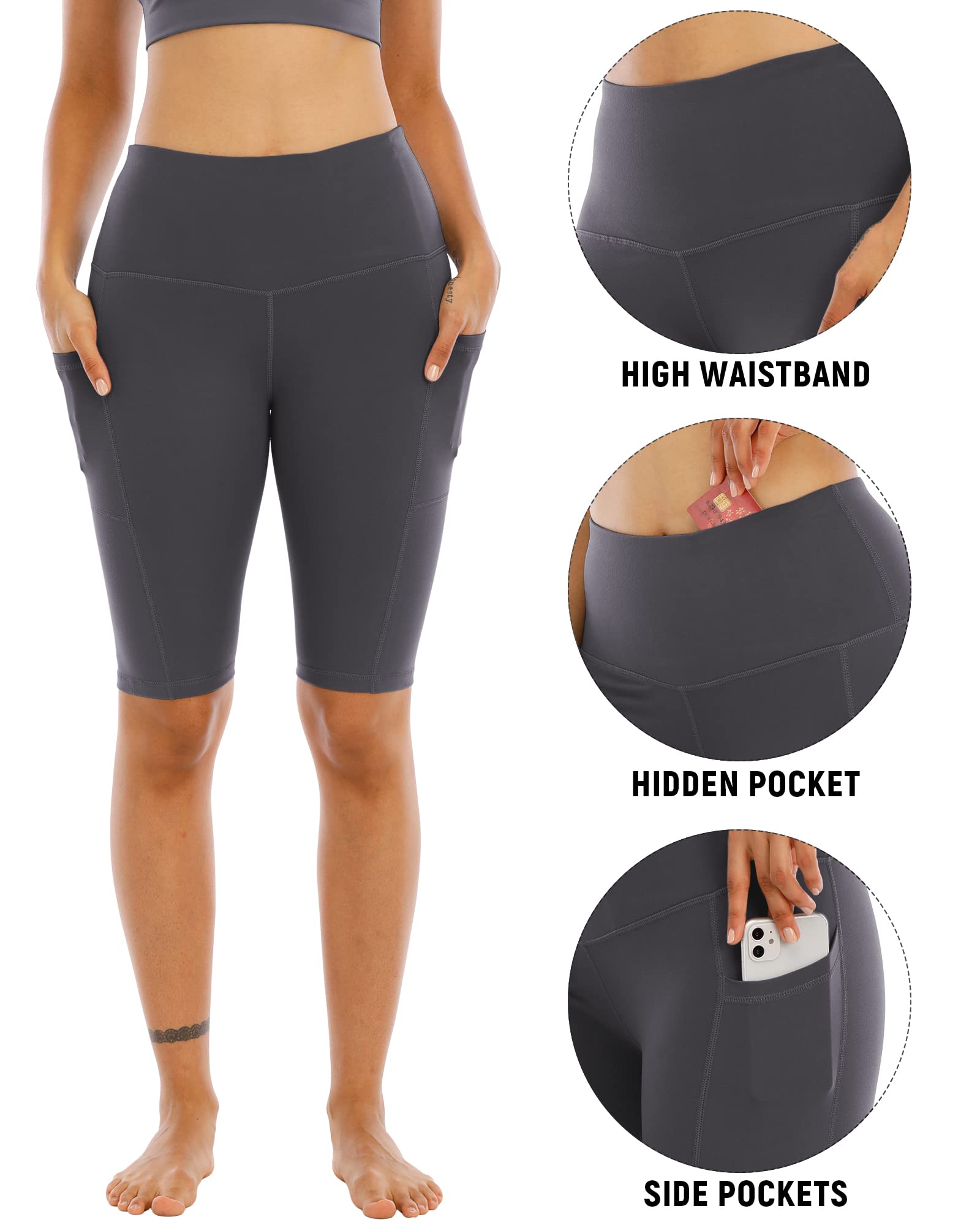 WHOUARE Women's High Waisted Yoga Shorts 4-Pack with Pockets - Tummy Control Workout Shorts for Running, Gym & Biking | Perfect for Yoga, Cycling & Active Lifestyle
