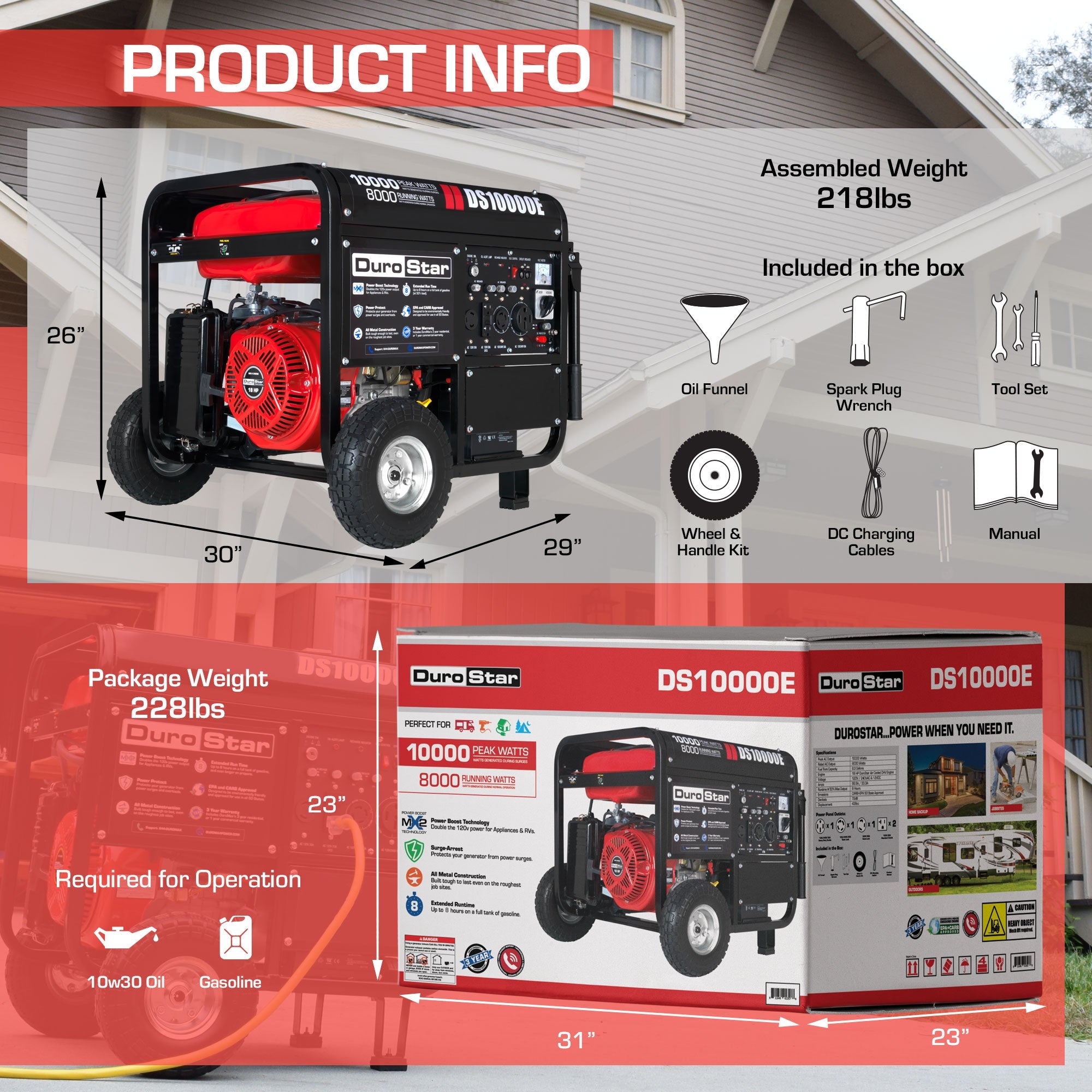 10,000 Watt Portable Gasoline Generator - Powerful Backup Power for Home, Camping & Emergencies