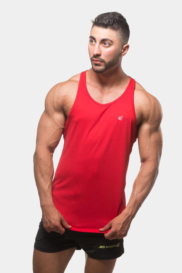 Jed North Microfiber Dri-Fit Tank Top for Men - Breathable Quick-Dry Workout Shirt - Gym, Running, Yoga & Athletic Performance (Red)